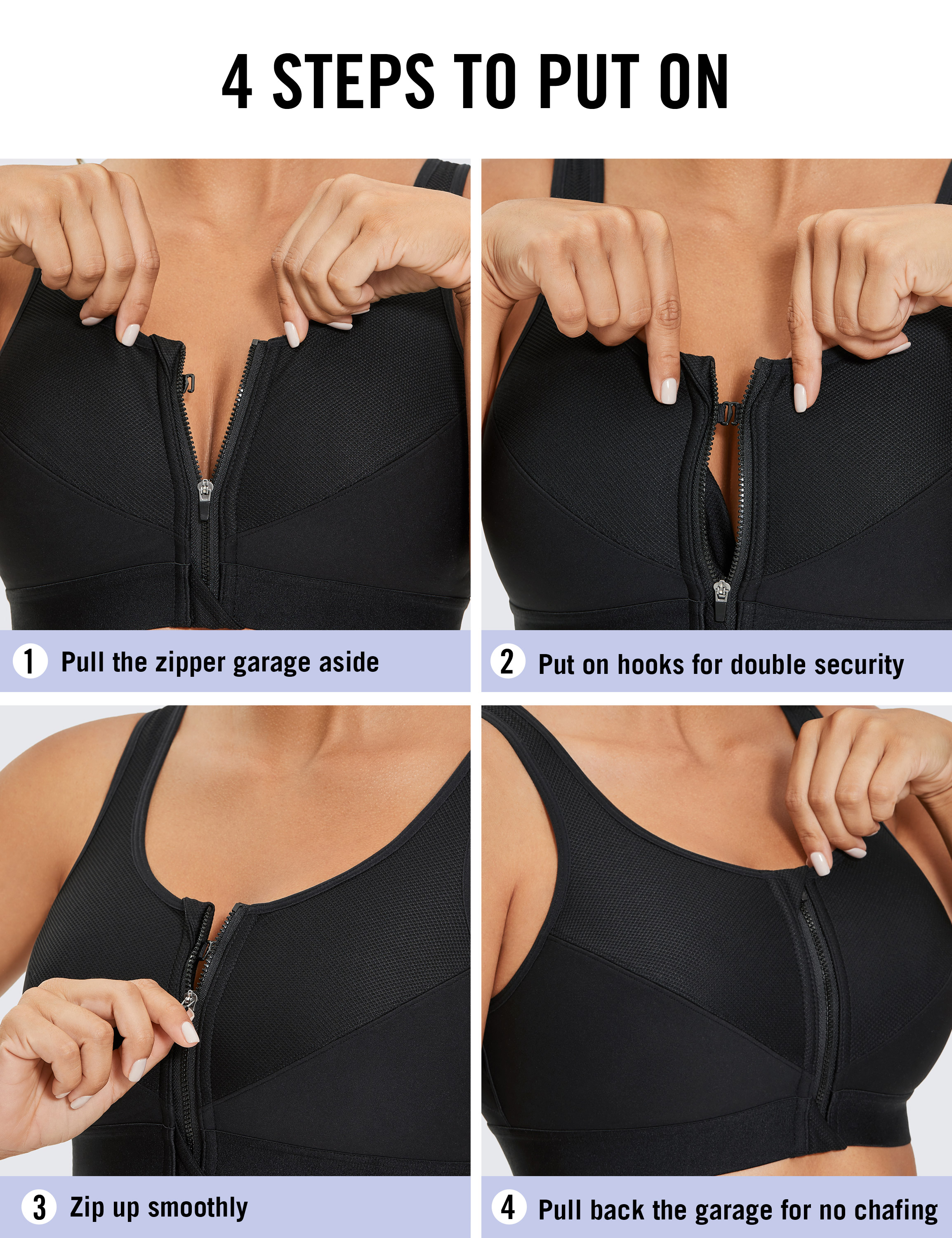 SYROKAN Damen Sport BH Vorderverschluss Ohne Bügel Fitness Lauf BHs