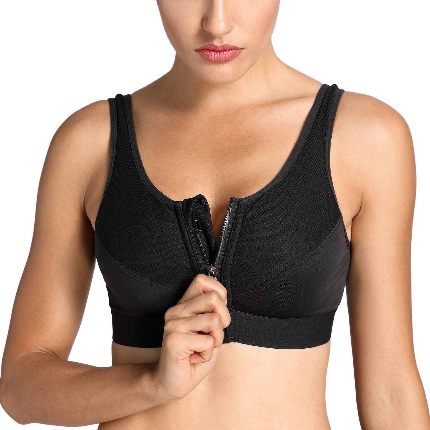 SYROKAN Women's High Impact Zipper Front Wire Free Cross Back Support  Sports Bra