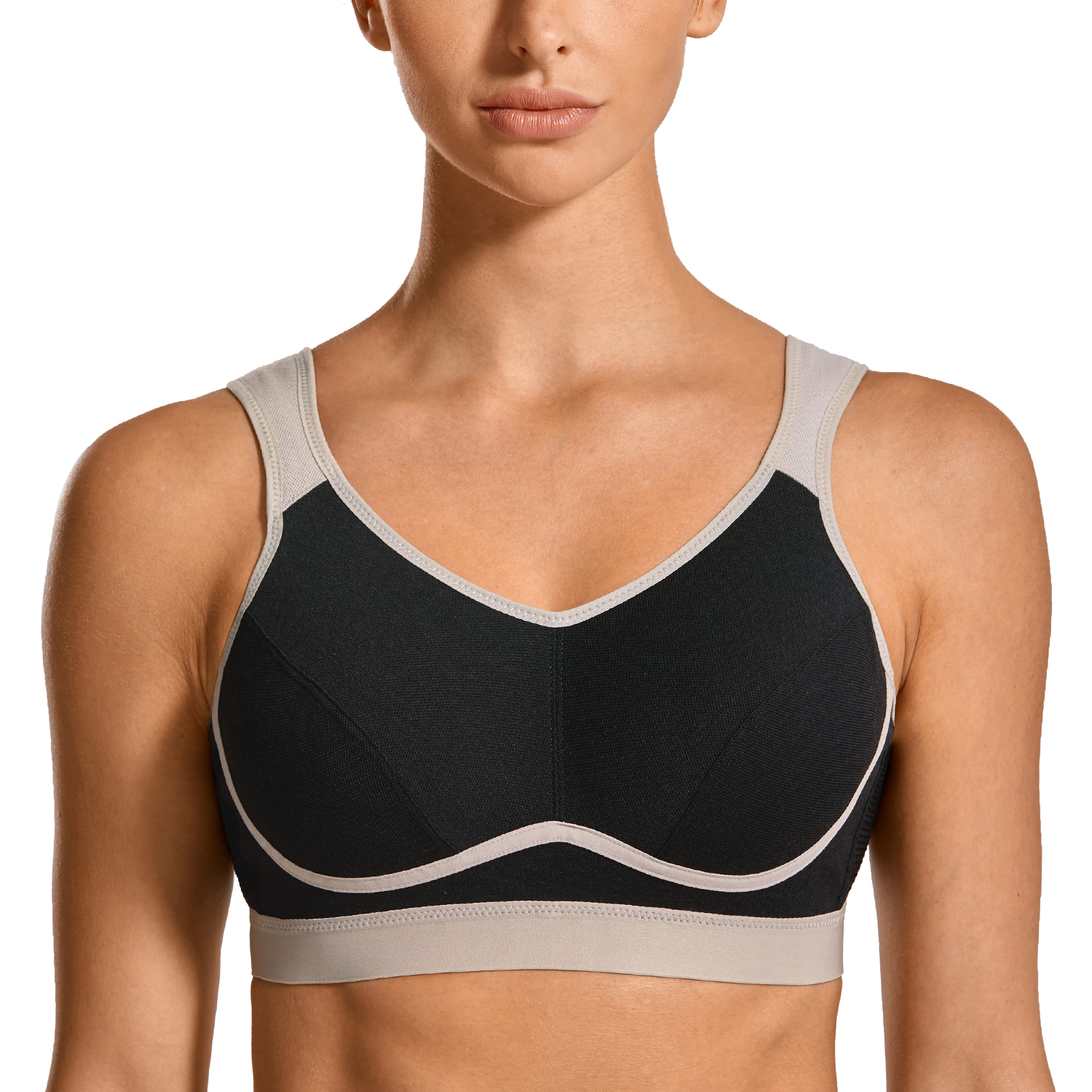 SYROKAN Women's Comfort Sports Bra High Impact for Large Breasts Wireless  Stretch Support Bounce Control