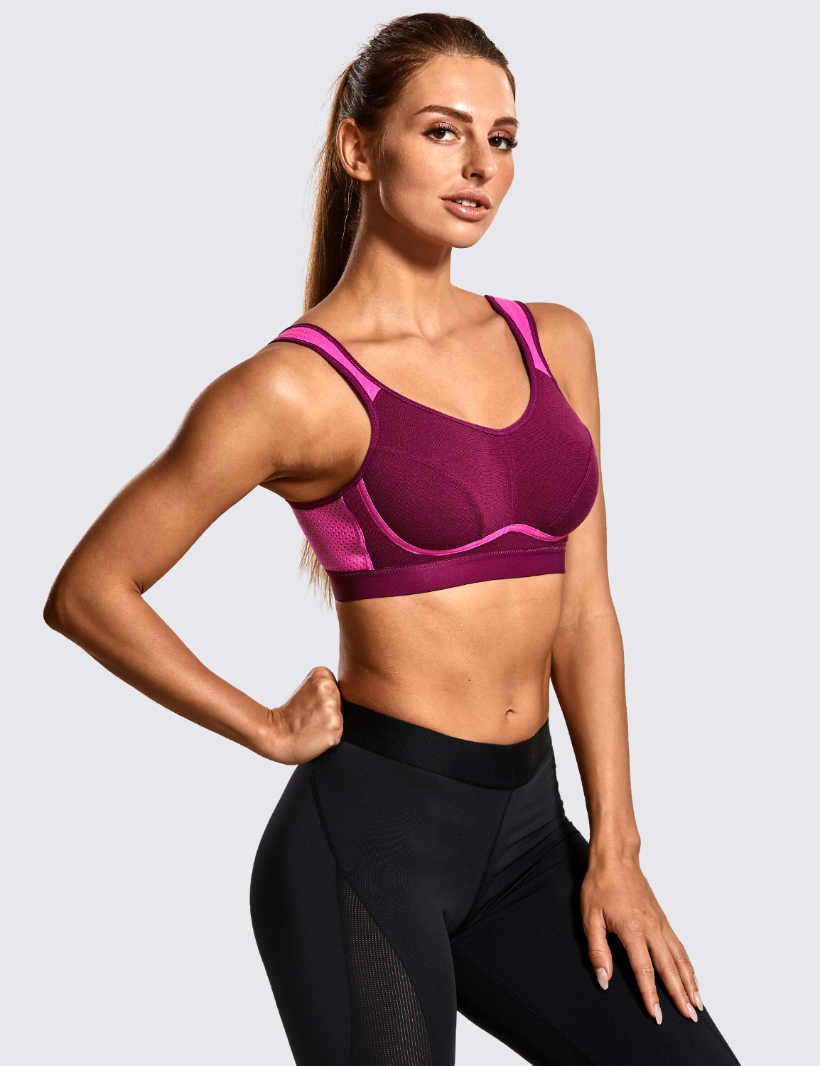 SYROKAN Sports Bra High Impact Support Bra Wirefree Bounce Control