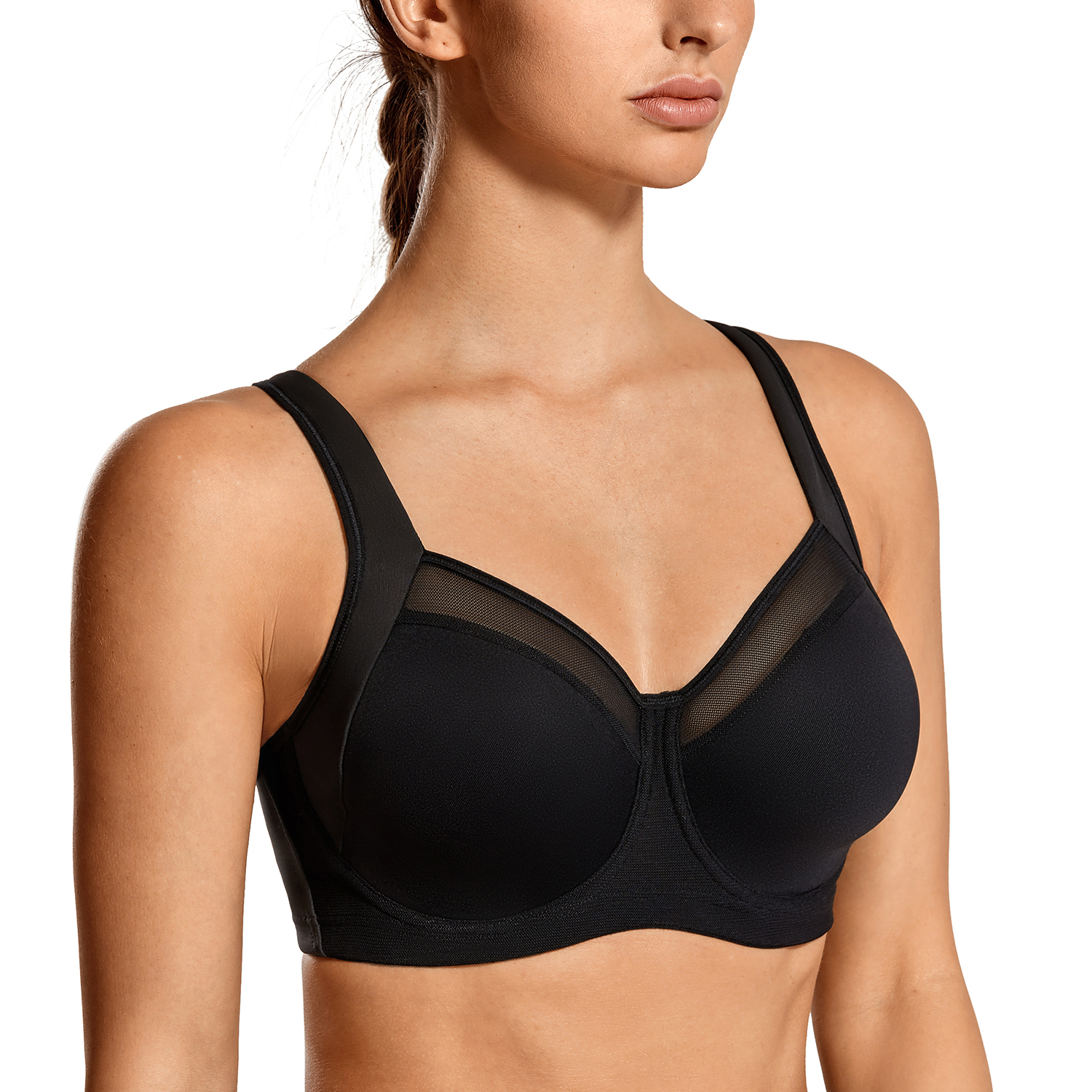 SYROKAN Women's High Impact Underwire Sports Bra Adjustable Straps