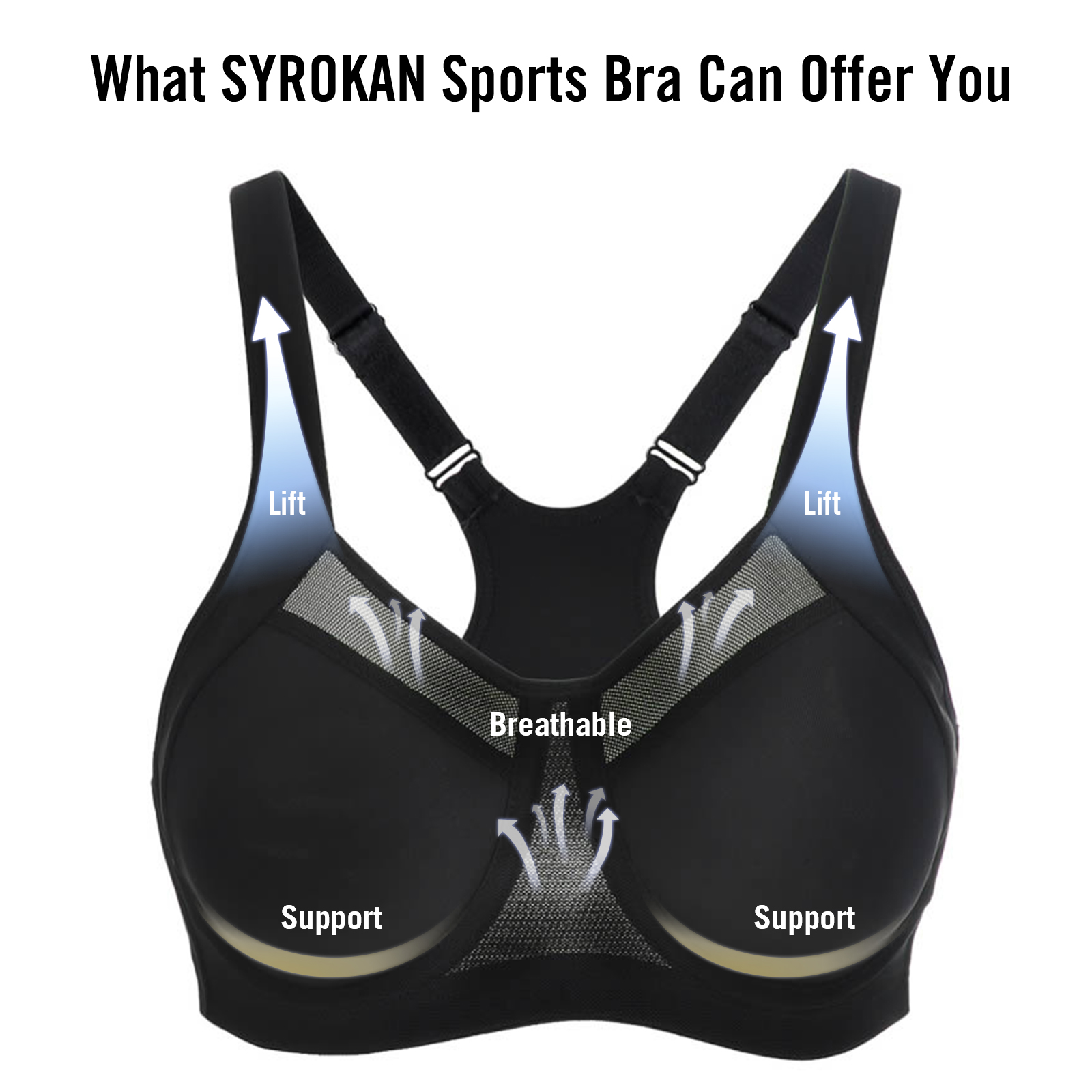 SYROKAN Damen High Impact Sport BH Ringerrücken mit Bügel ohne Einlagen