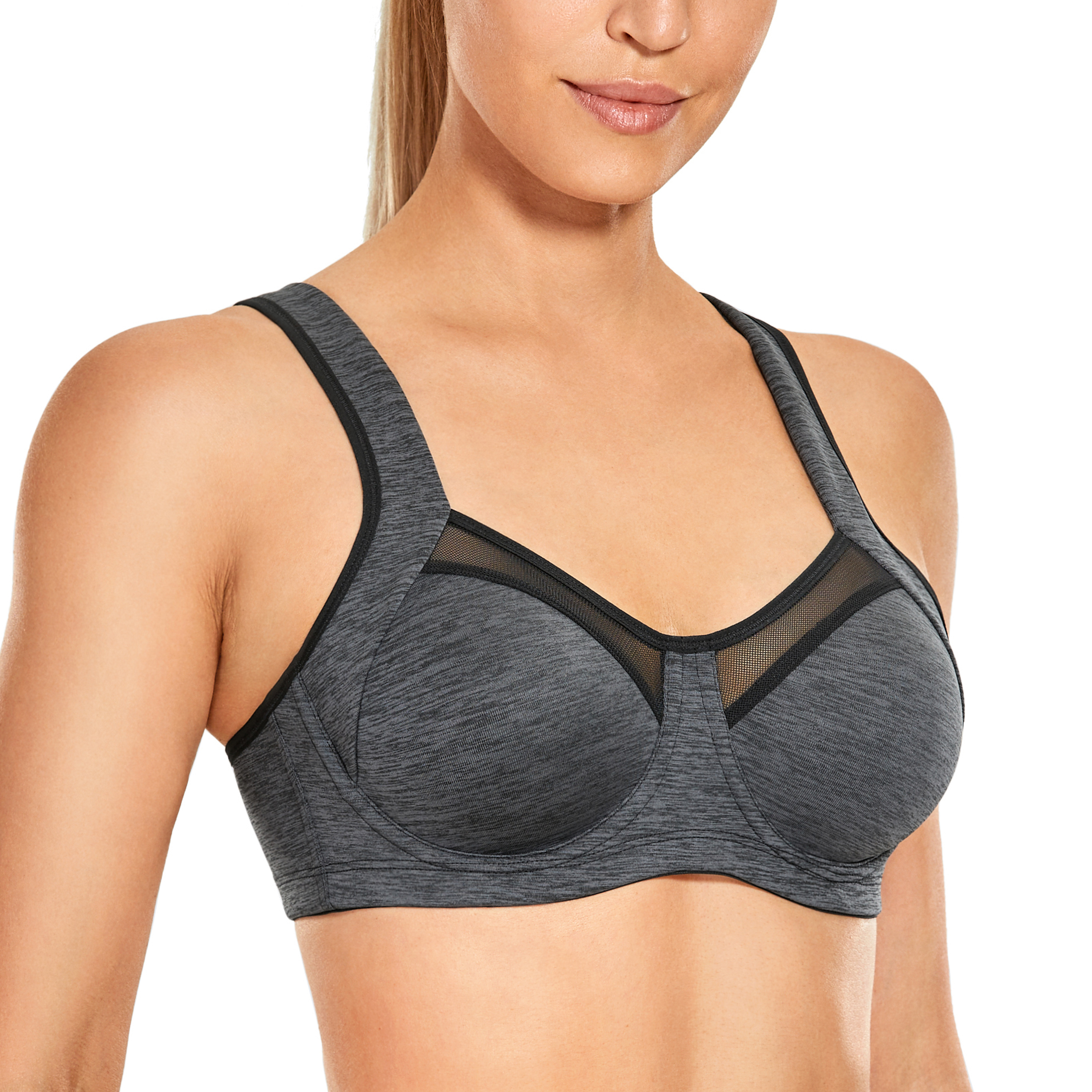 SYROKAN Coolmax High Impact Sports Bras for Women Underwire Full Figure Running Workout 