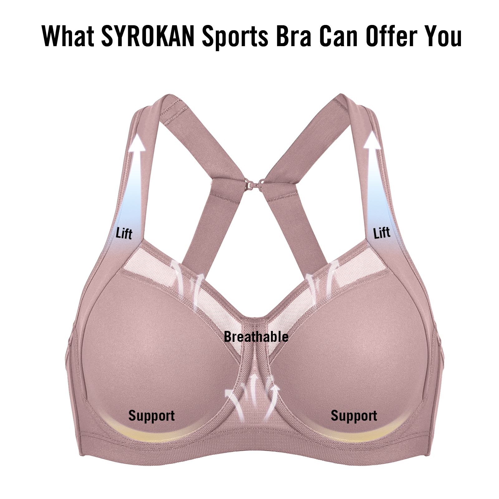 SYROKAN Women's High Impact Underwire Sports Bra Adjustable Straps