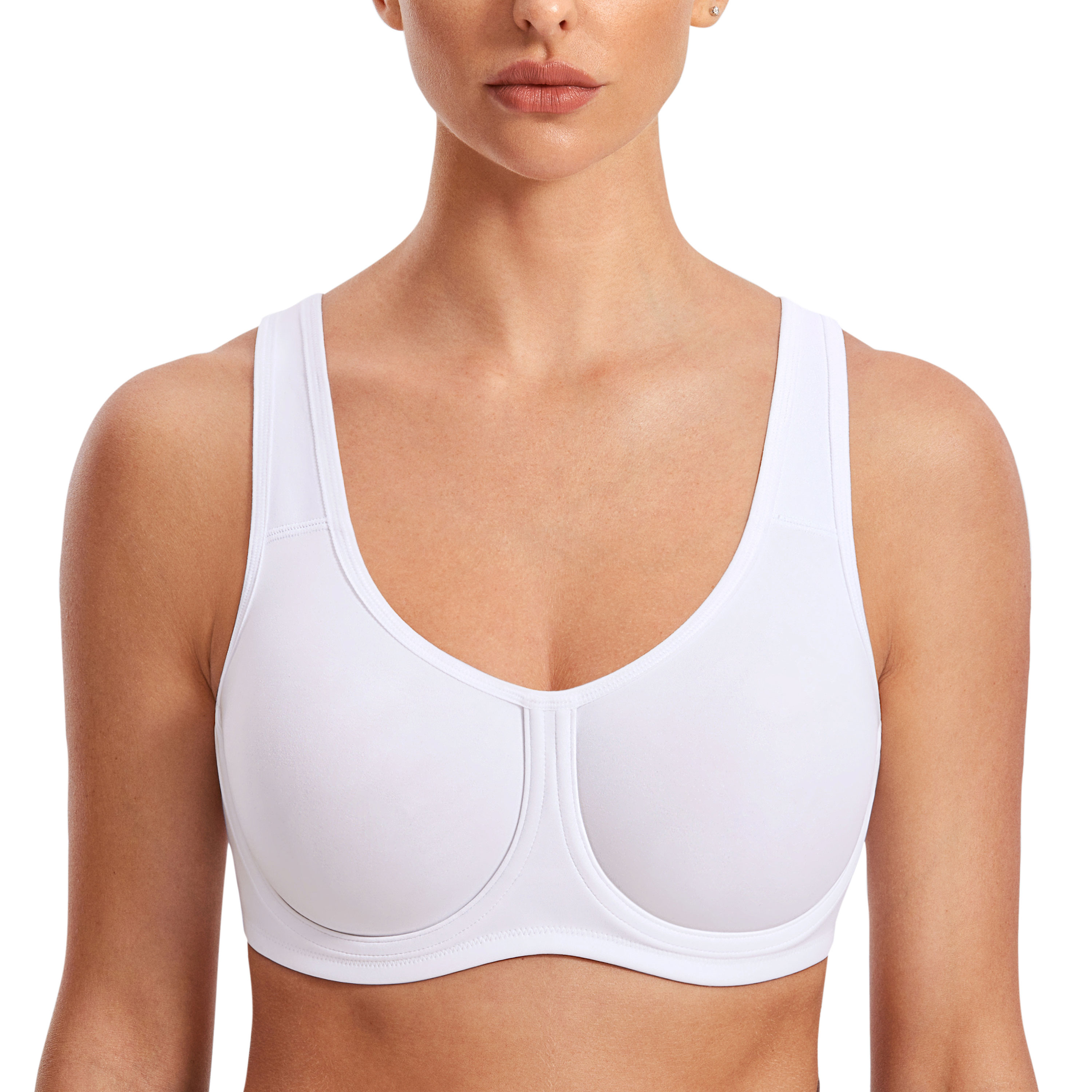 SYROKAN Women's Sports Bra Max Control Solid High Impact Plus Size Underwire