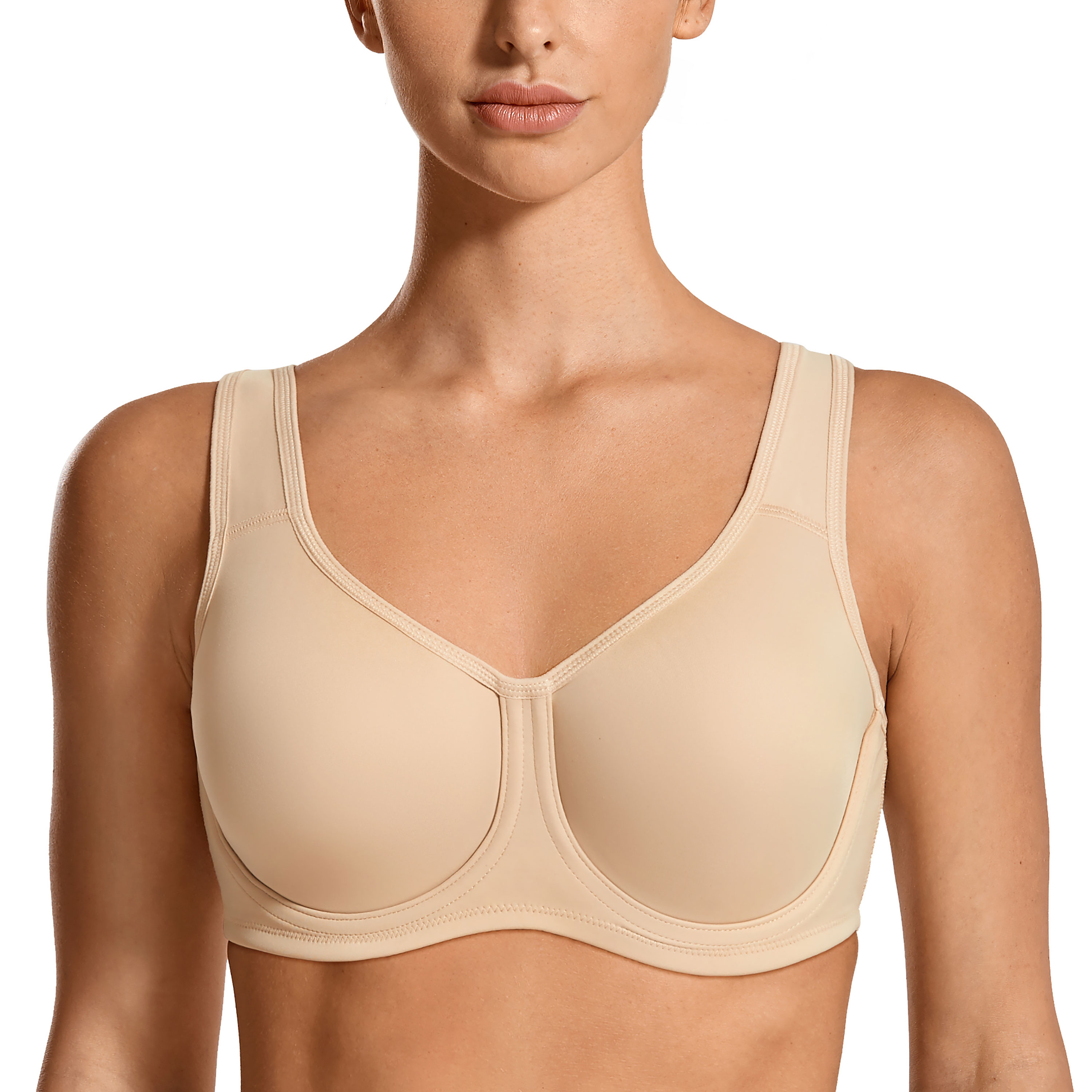 SYROKAN Women's Sports Bra Max Control Solid High Impact Plus Size  Underwire