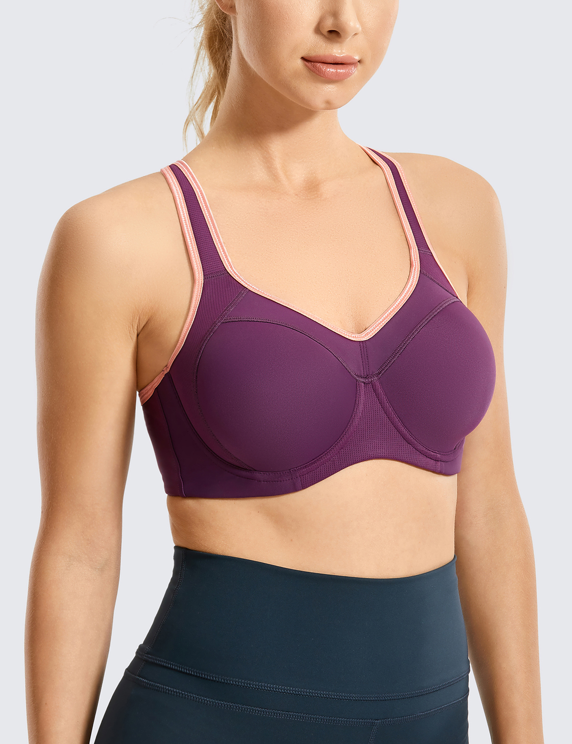 thumbnail 19 - SYROKAN Women&#039;s Underwire Sports Bra Support High Impact Racerback Lightly Lined
