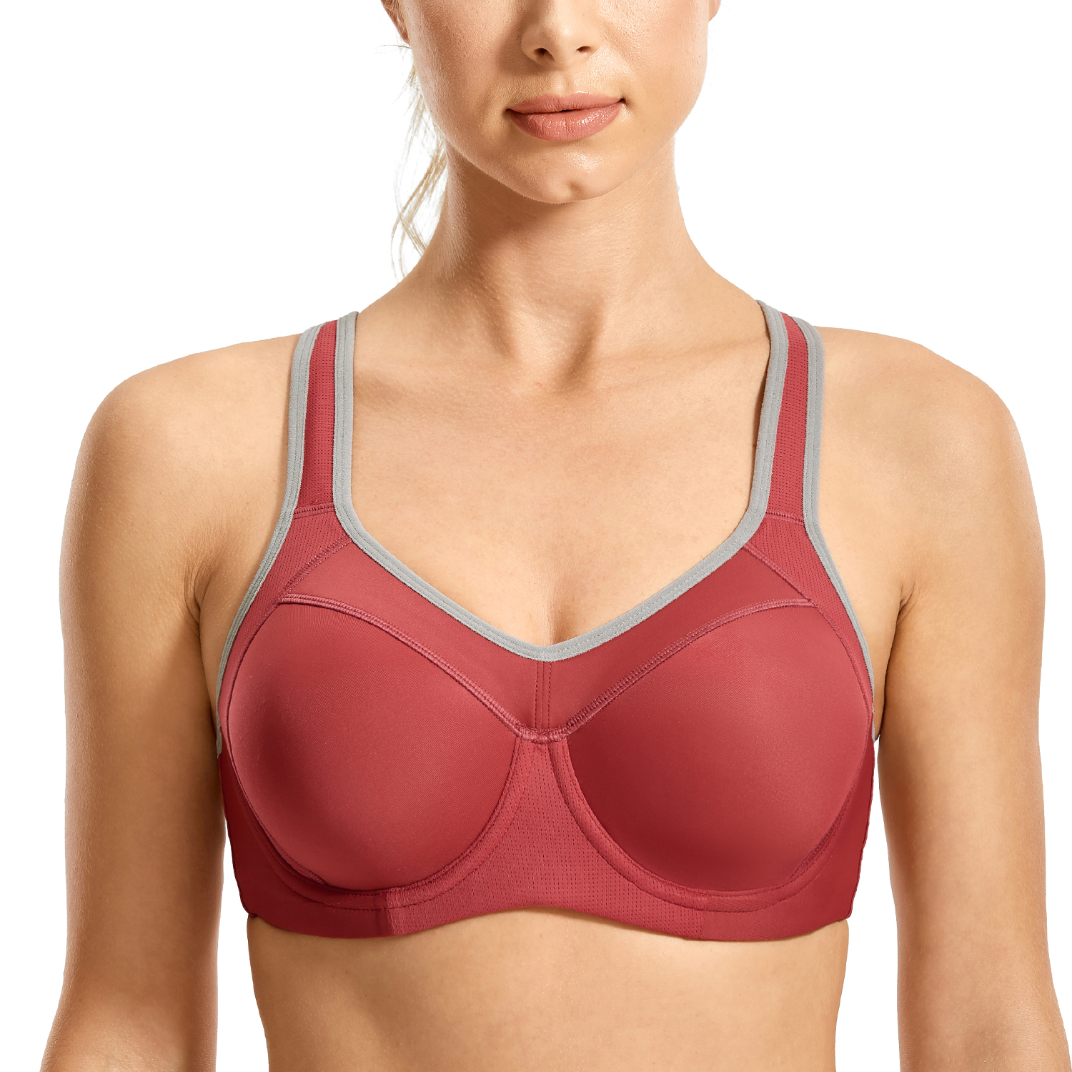 thumbnail 7 - SYROKAN Women&#039;s Underwire Sports Bra Support High Impact Racerback Lightly Lined