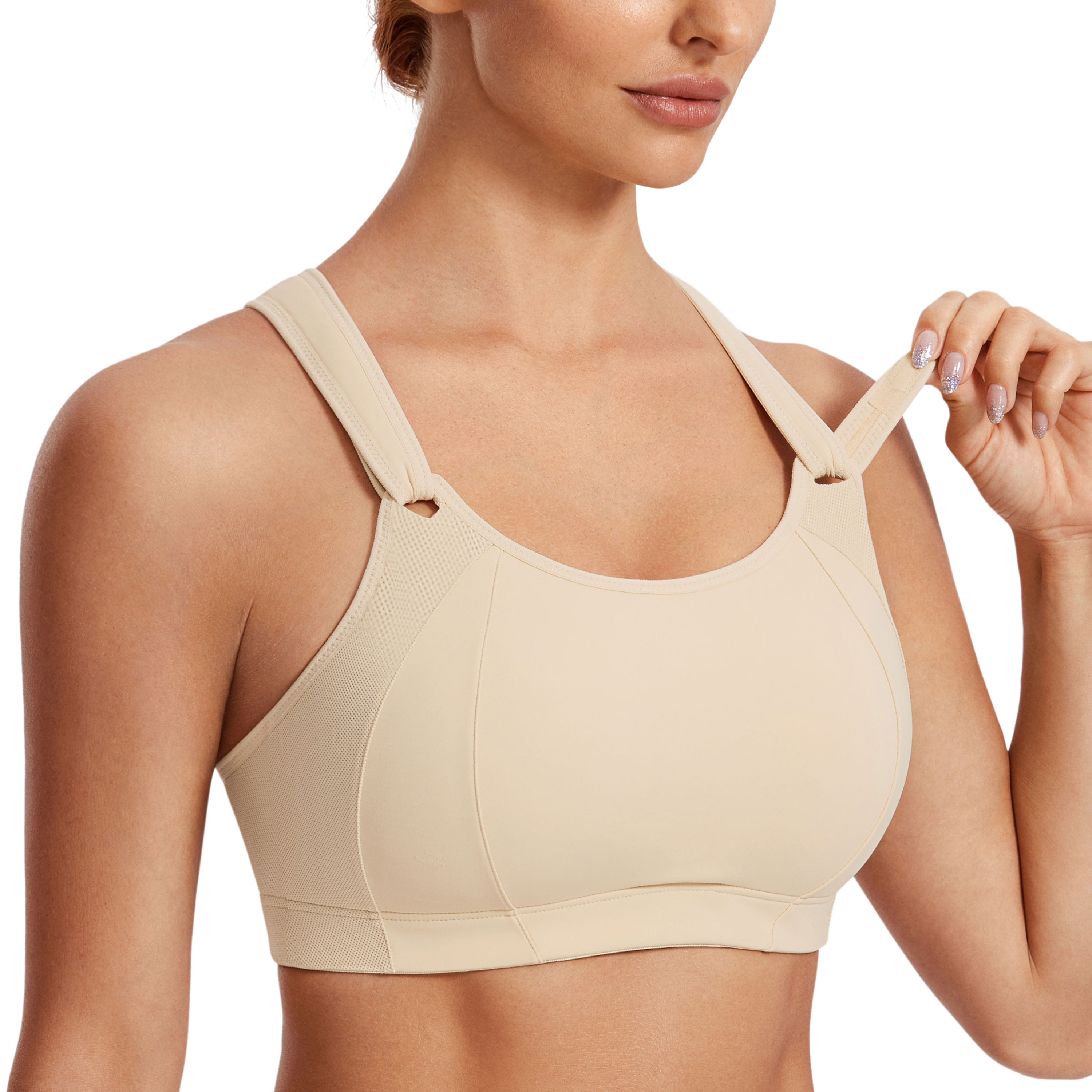 SYROKAN Women Sports Bra Wirefree Front Adjustable Padded Racerback Full  Support