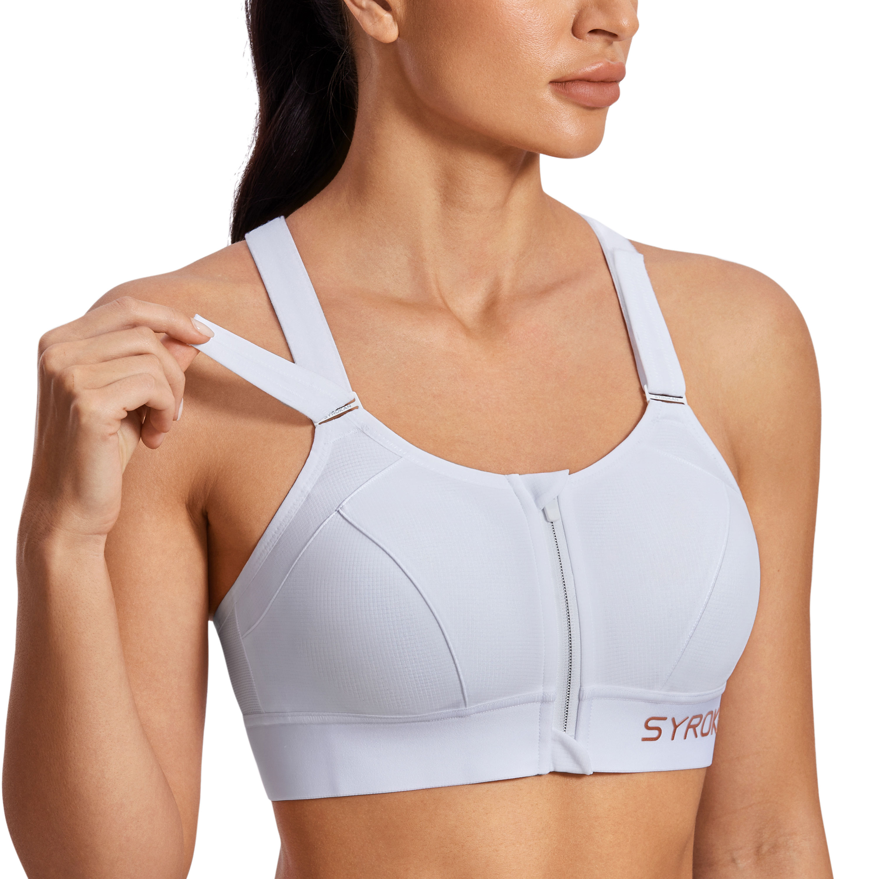 SYROKAN Women's Sports Bra High Impact Zip Front Plus Size Wirefree Padded  | eBay