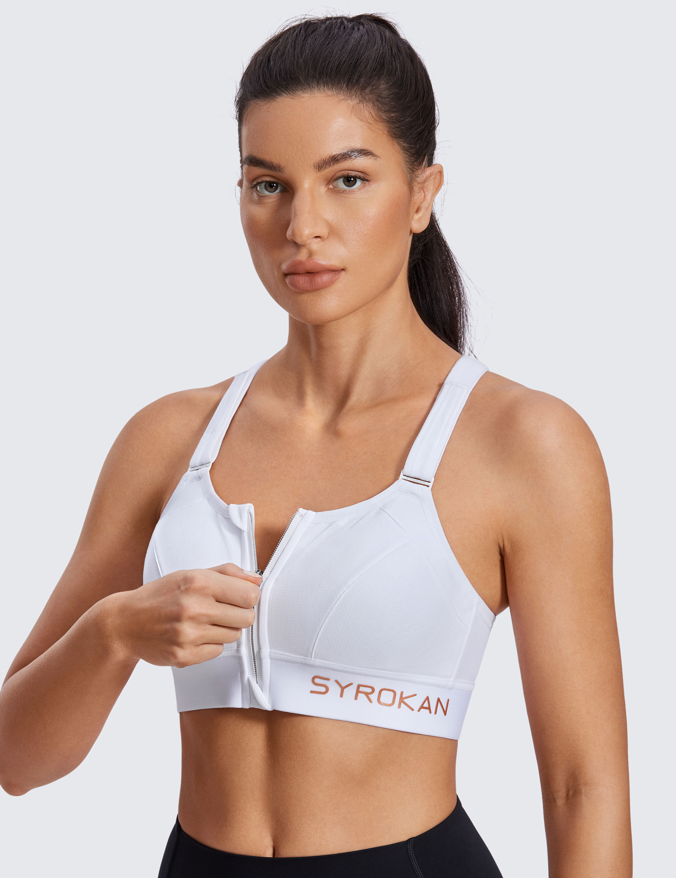 SYROKAN Women's Comfort Sports Bra High Impact for Large Breasts Wireless  Stretch Support Bounce Control Beige 32B : : Fashion