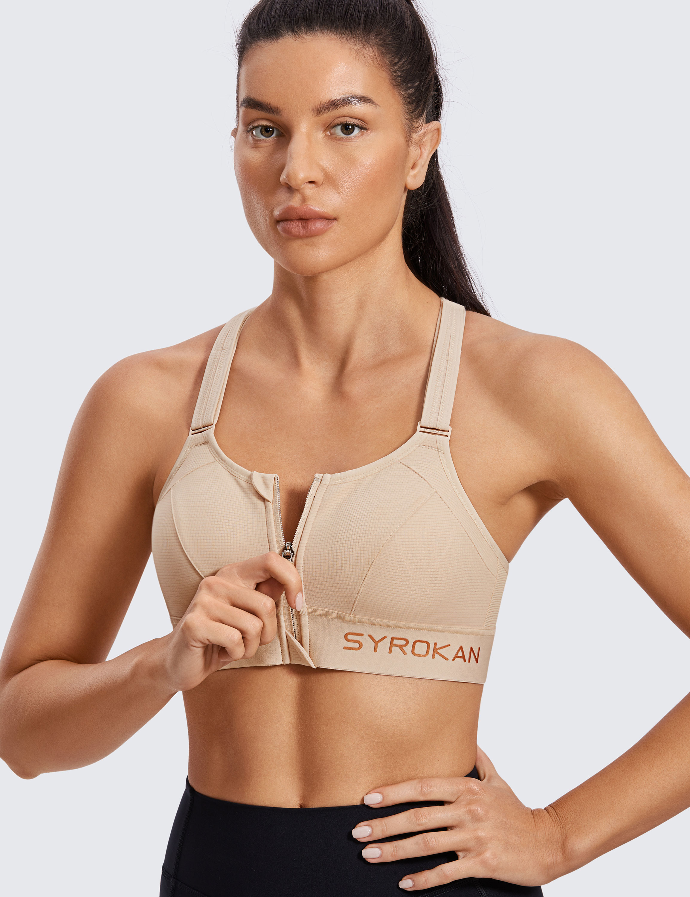 SYROKAN Women's Sports Bra Wireless Comfort High Impact Support Bounce  Control Plus Size Workout Bra Beige 32B : : Clothing, Shoes &  Accessories