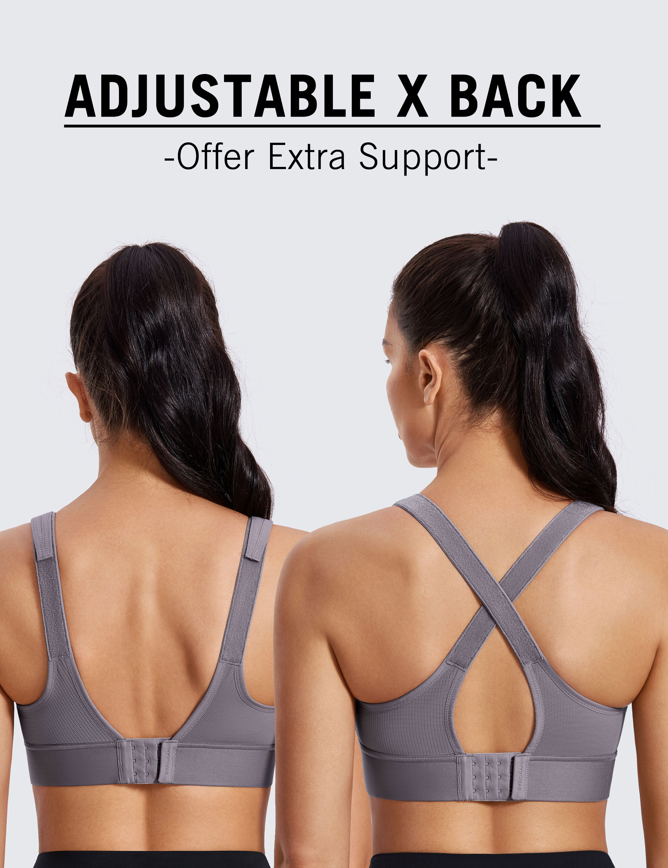 SYROKAN Women Front Zipper Sports Bra High Impact Adjustable Racerback Plus  Size Wirefree Padded Summer Workout Run Underwear