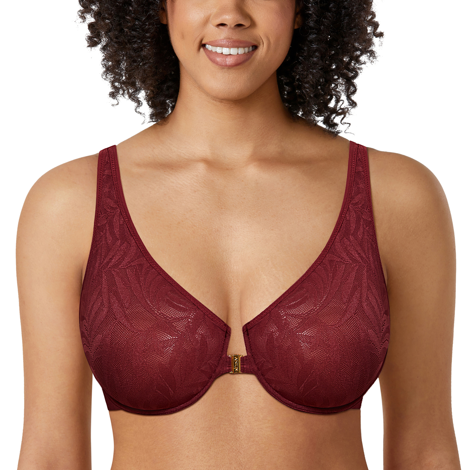 AISILIN Women's Front Closure Bra Unlined Lace Plunge Sexy Underwire Plus  Size