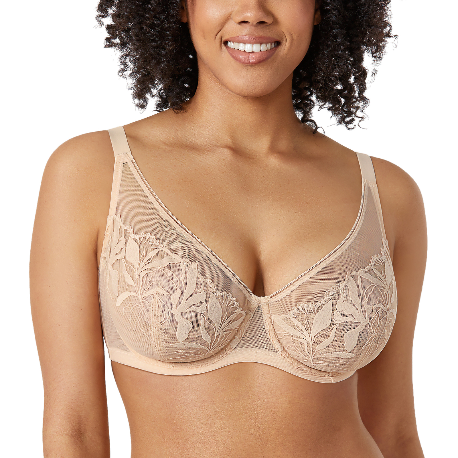 Women's Bra Unlined Lace Bra Plus Size Through Full Coverage Bralette With  Underwire (Color : Olive green, Size : 34F)