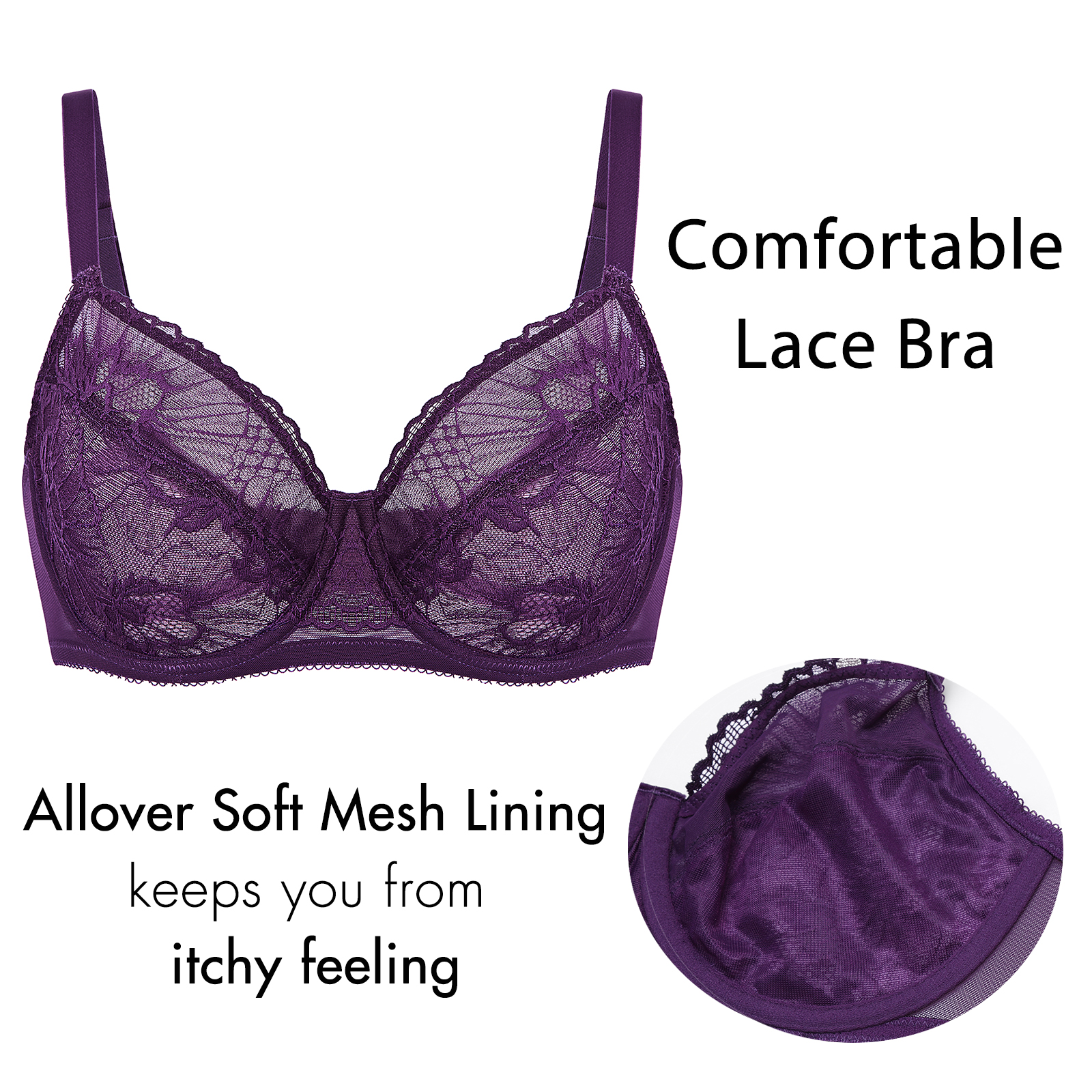 AISILIN Women's Minimizer Bra Sexy Lace Plus Size Underwire
