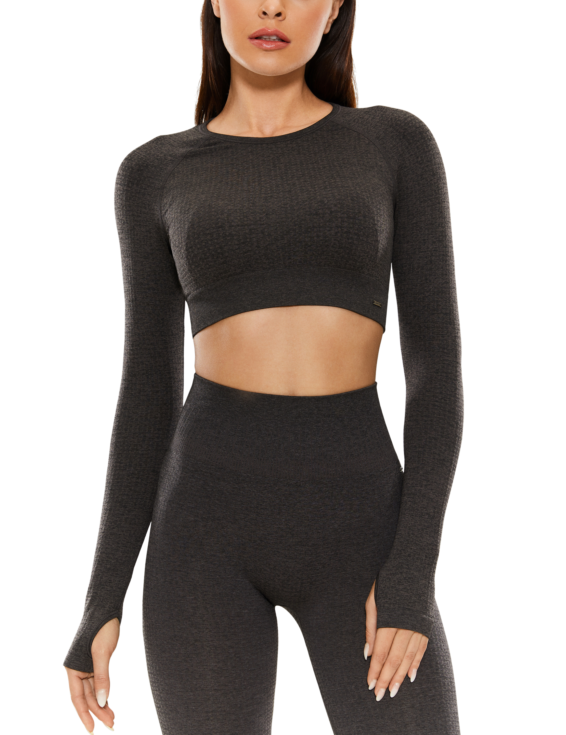 Women's Long Sleeve Crop Tops Workout Shirts Seamless with Thumb Hole