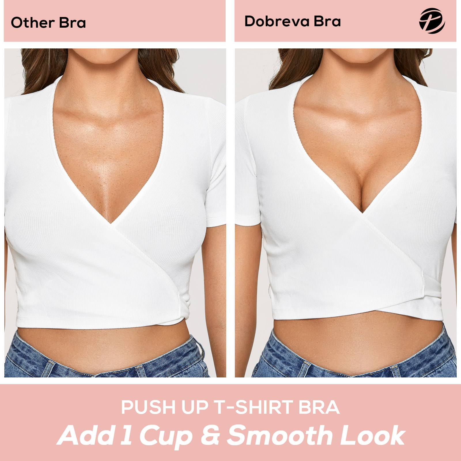 DOBREVA BH Damen ohne Bügel Push Up T Shirt BHs Gepolstert Bustier Soft