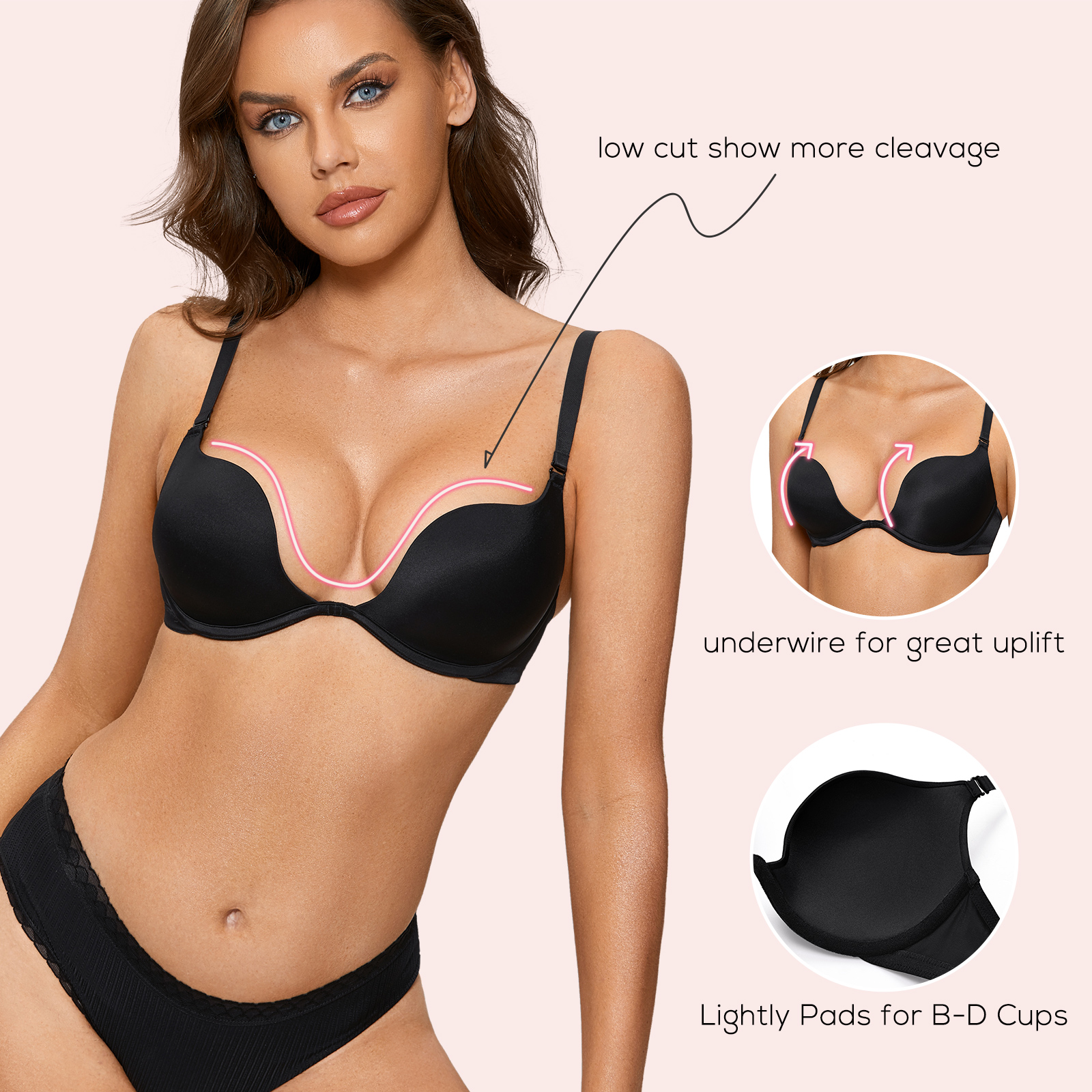 COD Deep V Low Cut Push Up Cleavage Top Padded Plunge Bra