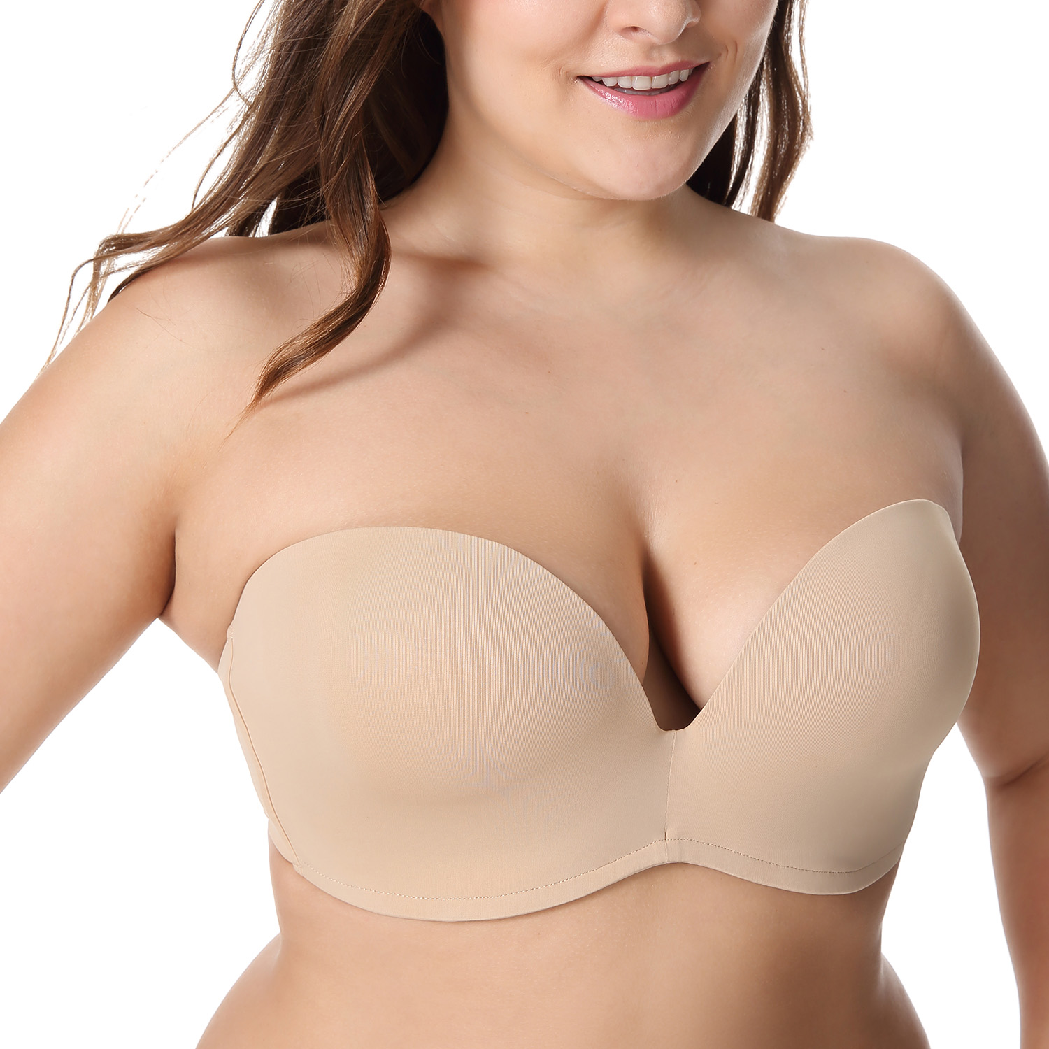 DELIMIRA Women's Slightly Lined Lift Support Invisible Seamless Plunge Strapless Bra 