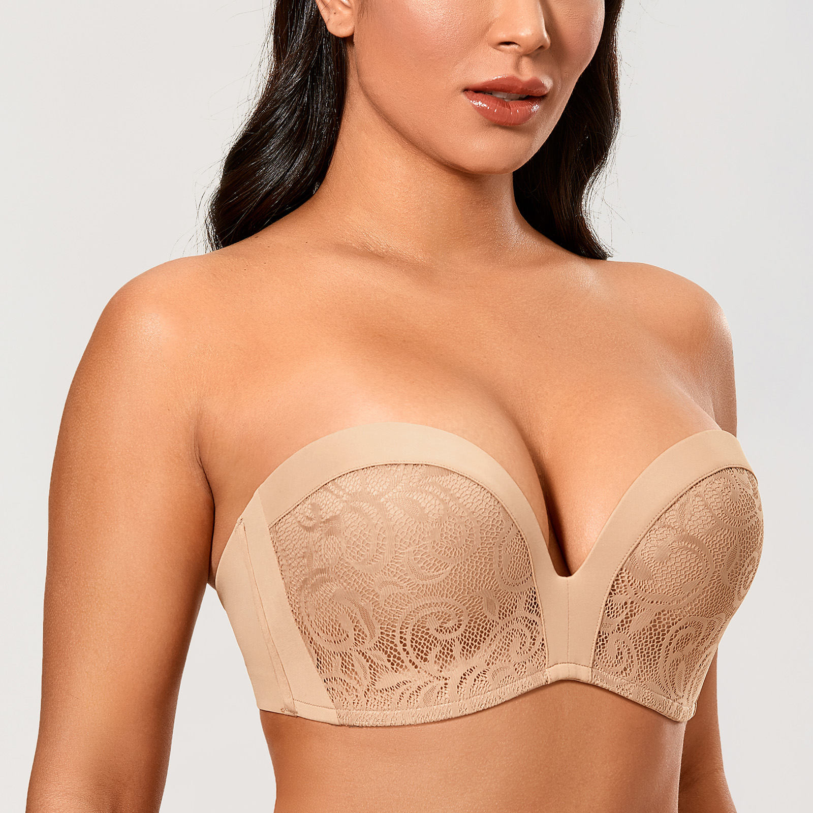 DELIMIRA Women's Slightly Lined Lift Great Support Lace Strapless Bra  Non-slip