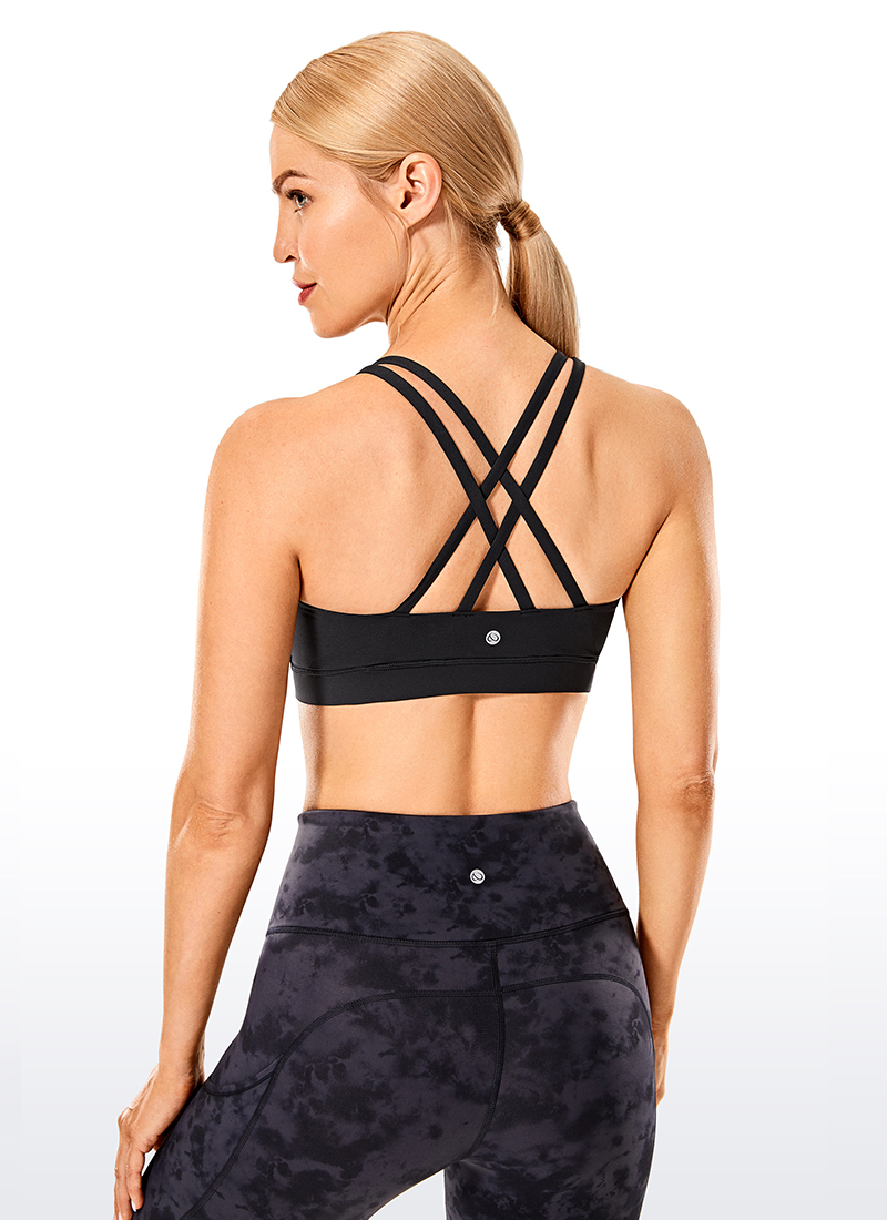 CRZ Yoga Medium Black Strappy Back Wirefree Padded Workout Yoga Sports Bra  for sale online