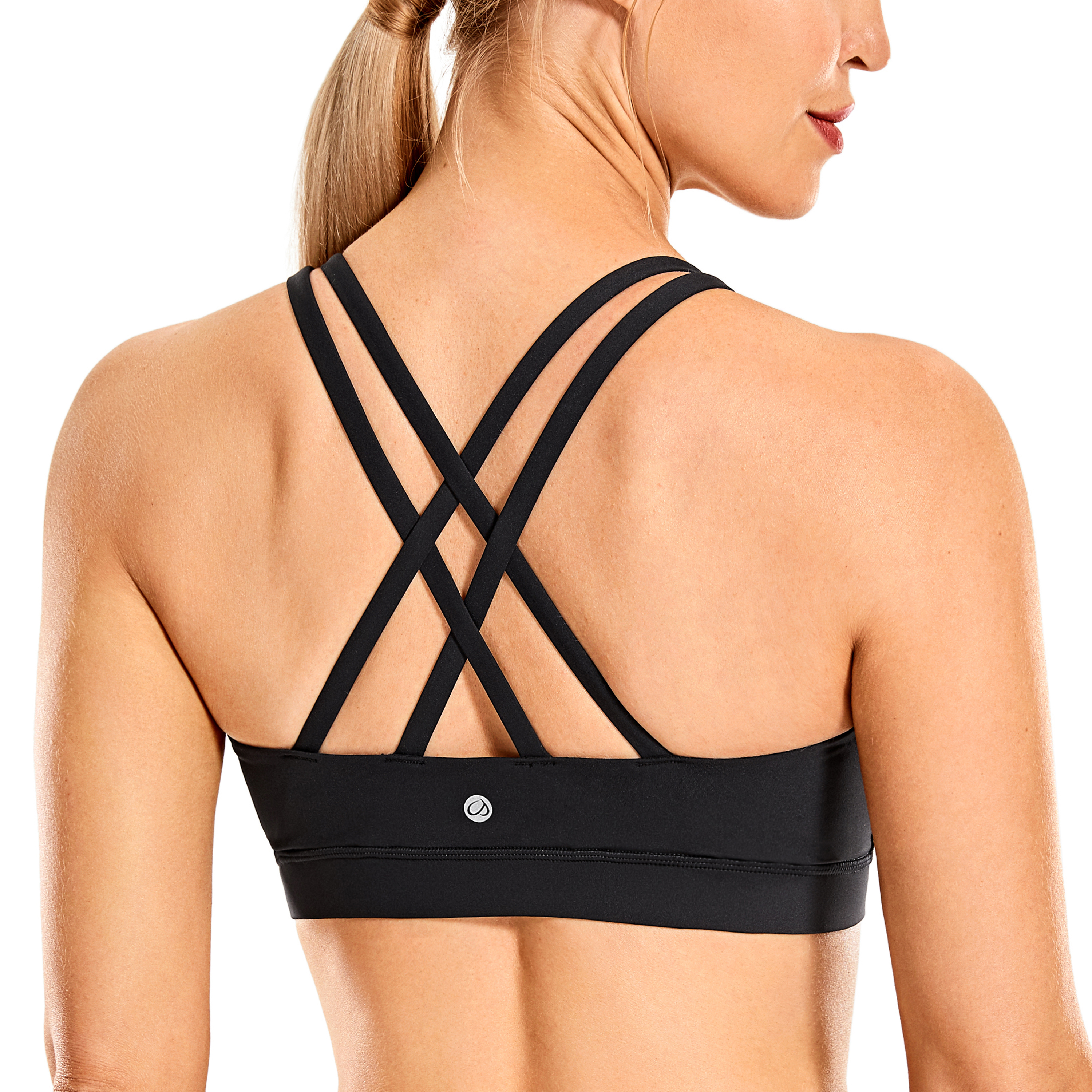 CRZ Yoga Medium Black Strappy Back Wirefree Padded Workout Yoga Sports Bra  for sale online