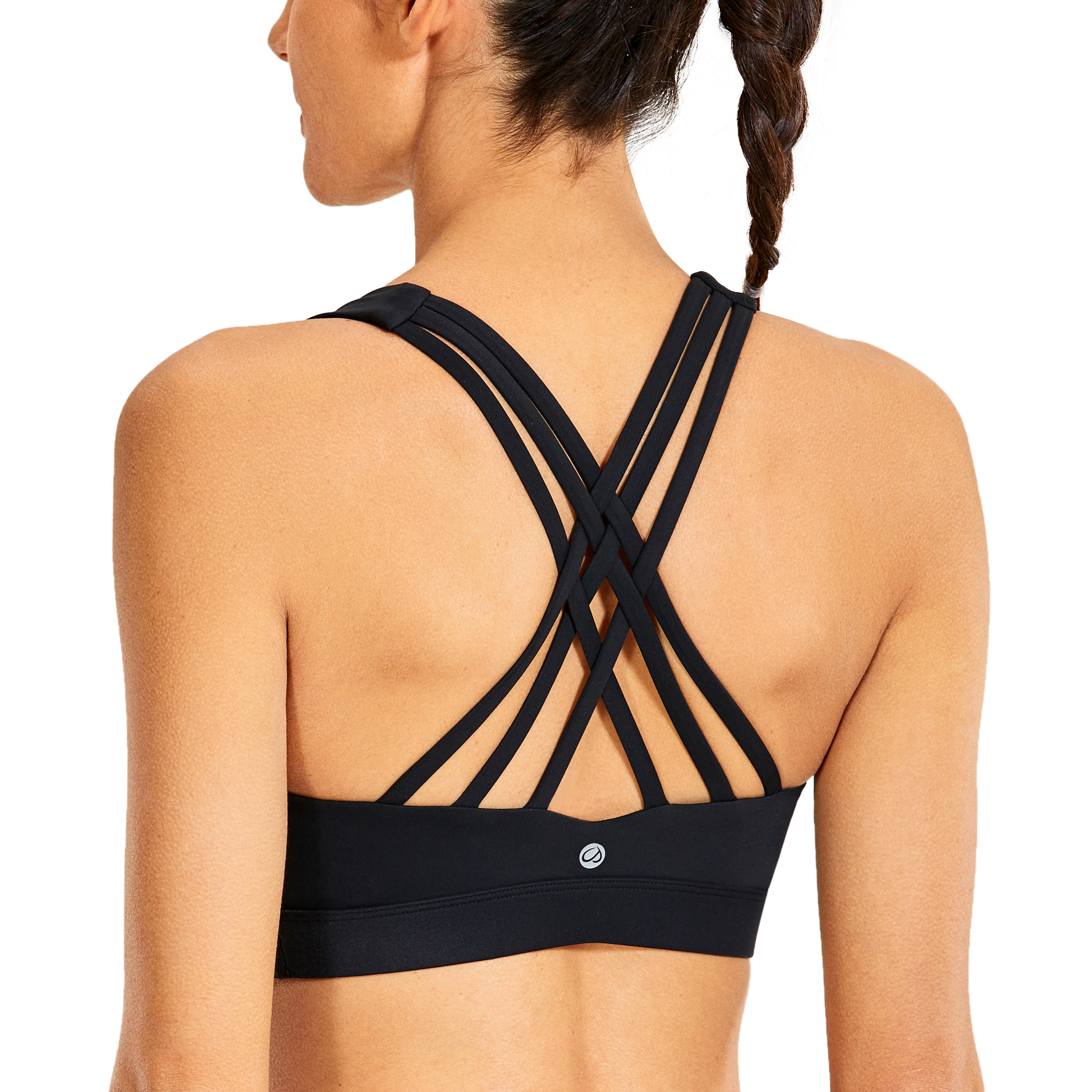 Strappy Sports Bras for Women Yoga Longline Workout Padded Bras Medium Support Running Tops 