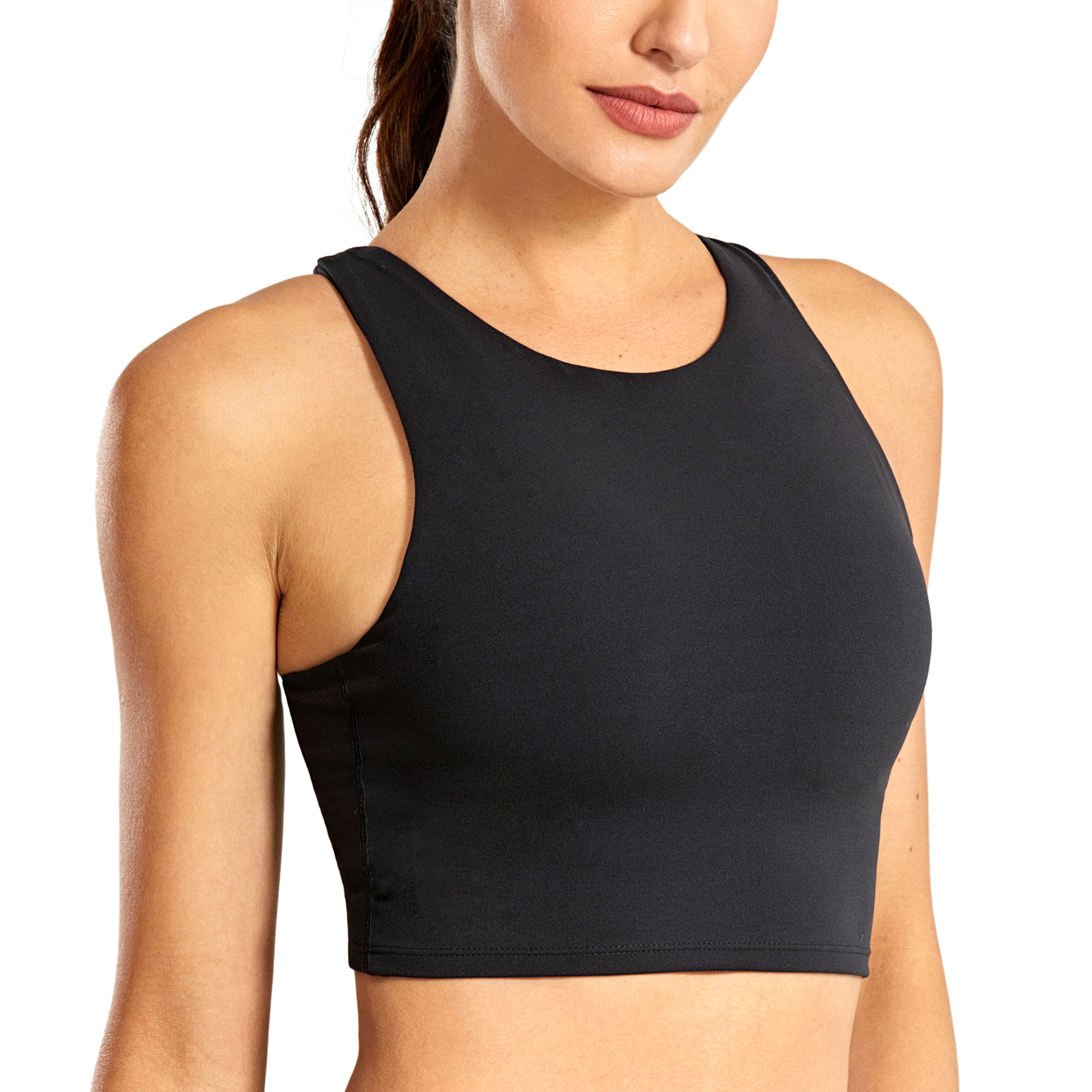 Poipoico High-Neck Sports Bra,Low Impact Stretchy Bralette Padded,Cute Comfy Crop Top for Yoga Running Dancing Workout 