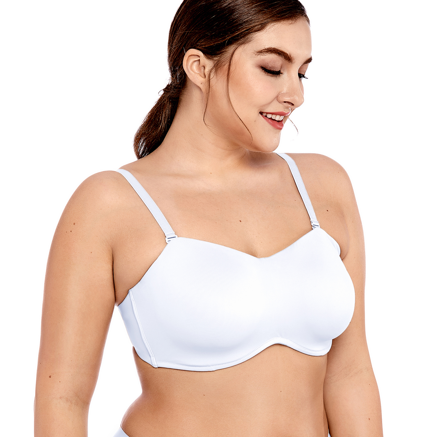 DELIMIRA Strapless Bras for Women - Underwire Lightly Lined Multiway Plus  Size Full Coverage Bandeau Bra for Big Busted Rose White 32B at   Women's Clothing store