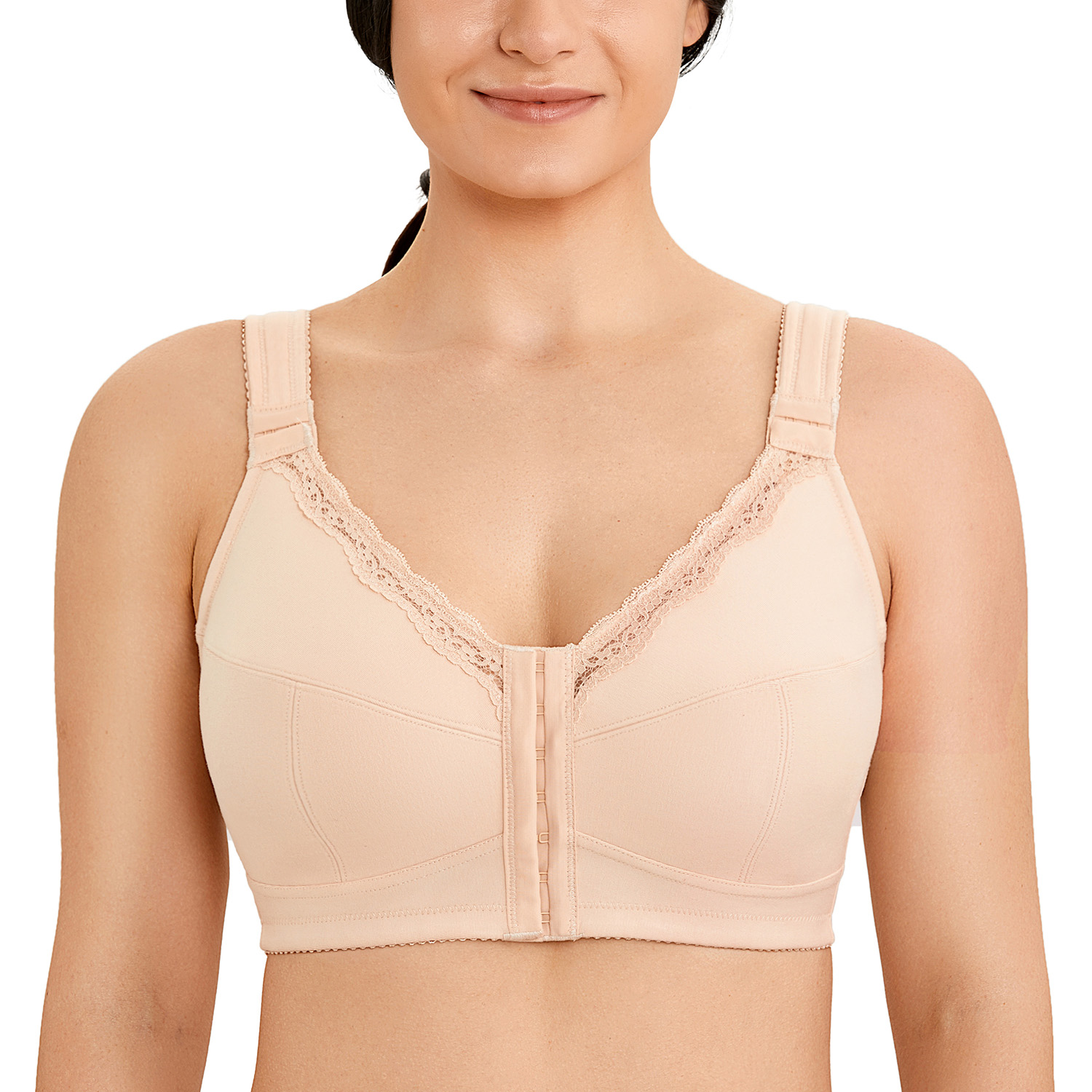 LAUDINE Womens Plus Size Back Support Comfort Front Closure Wireless Bra