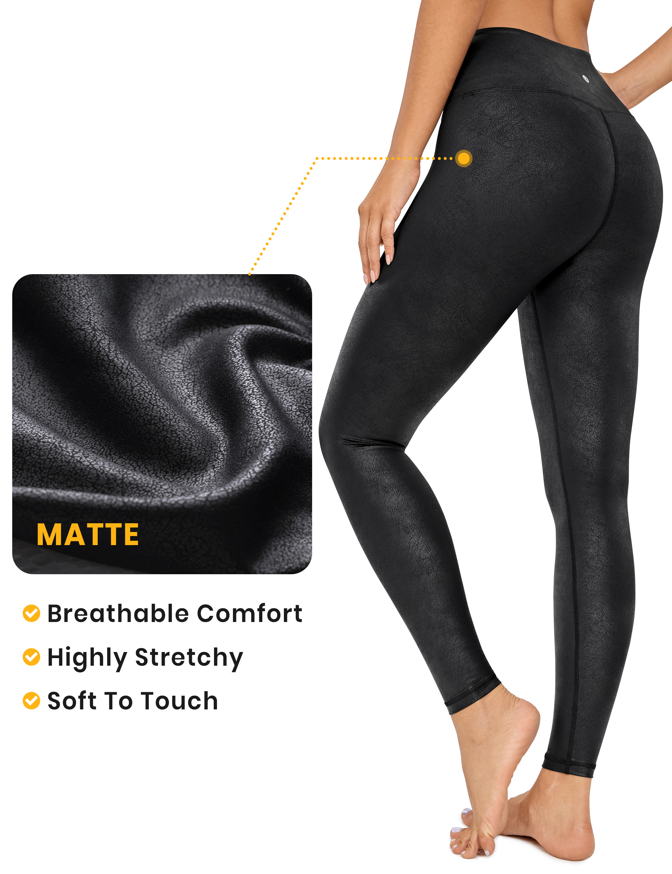 CRZ YOGA Matte Faux Leather Women's Leggings 25 Inches Leather Pants High  Waist 