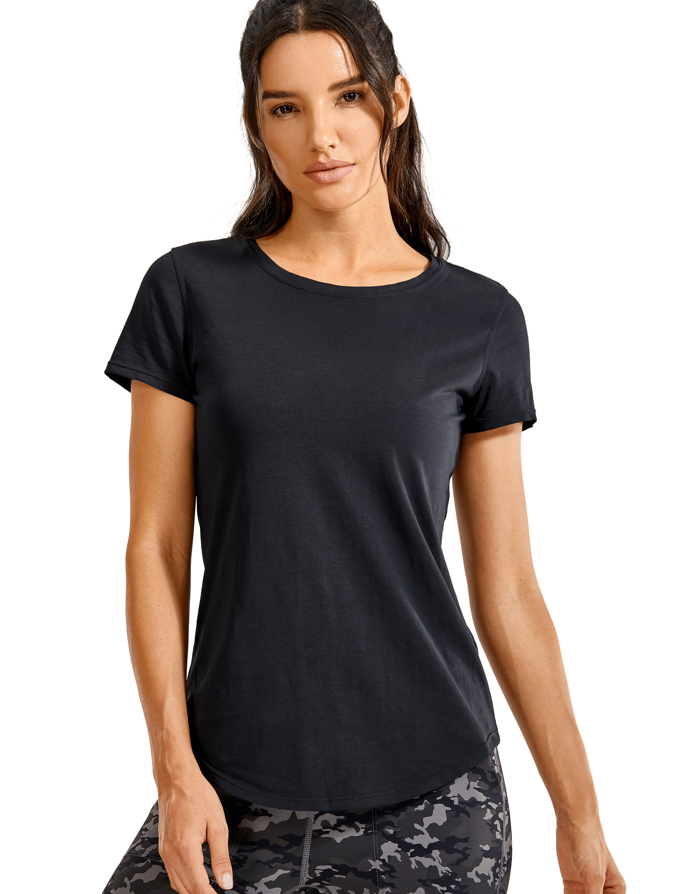 CRZ YOGA Women's Yoga Relaxed Fit Shirt Pima Cotton Crop Short Sleeves