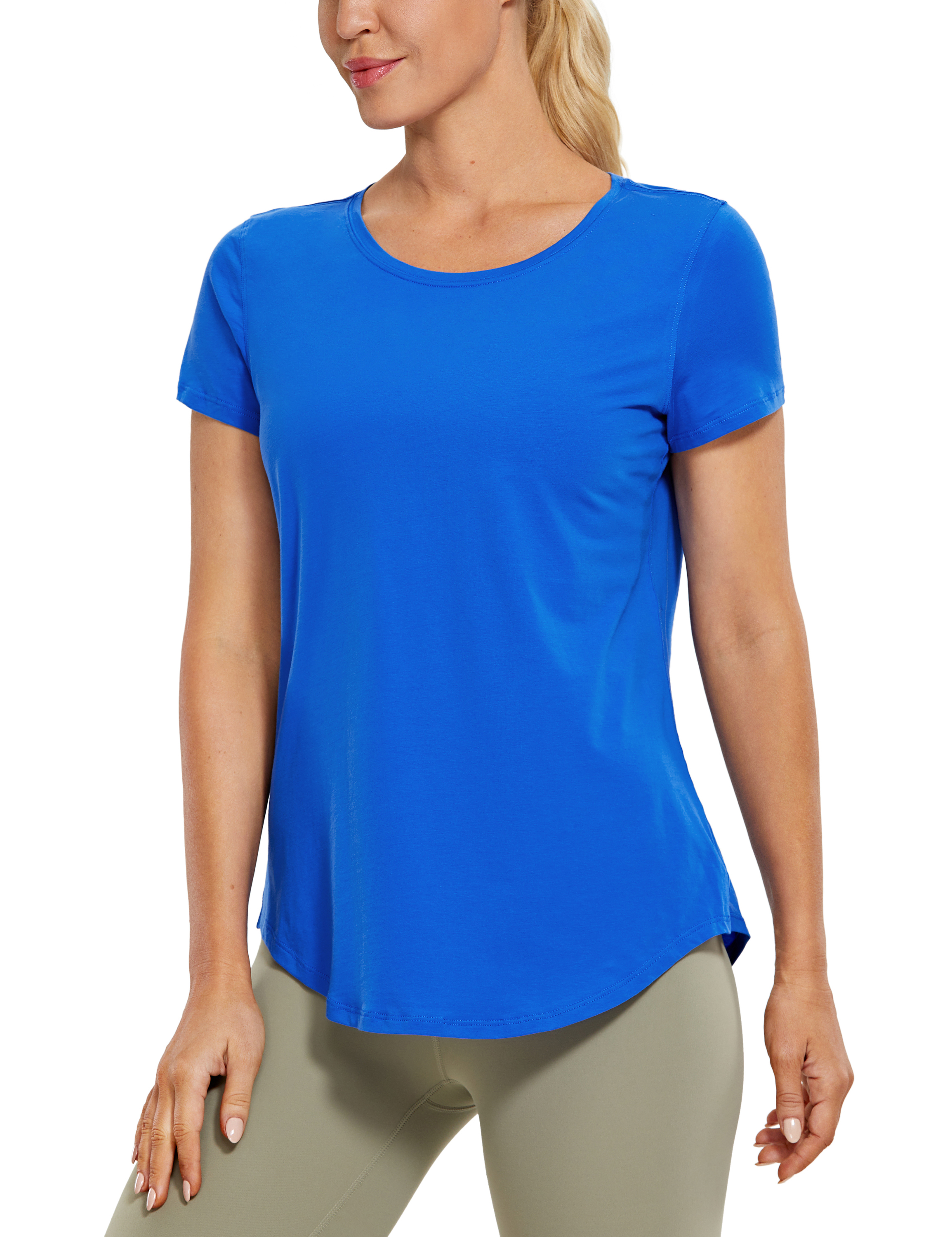 CRZ YOGA Pima Cotton Women Short Sleeve T-shirt Workout Shirt Yoga Athletic  Top