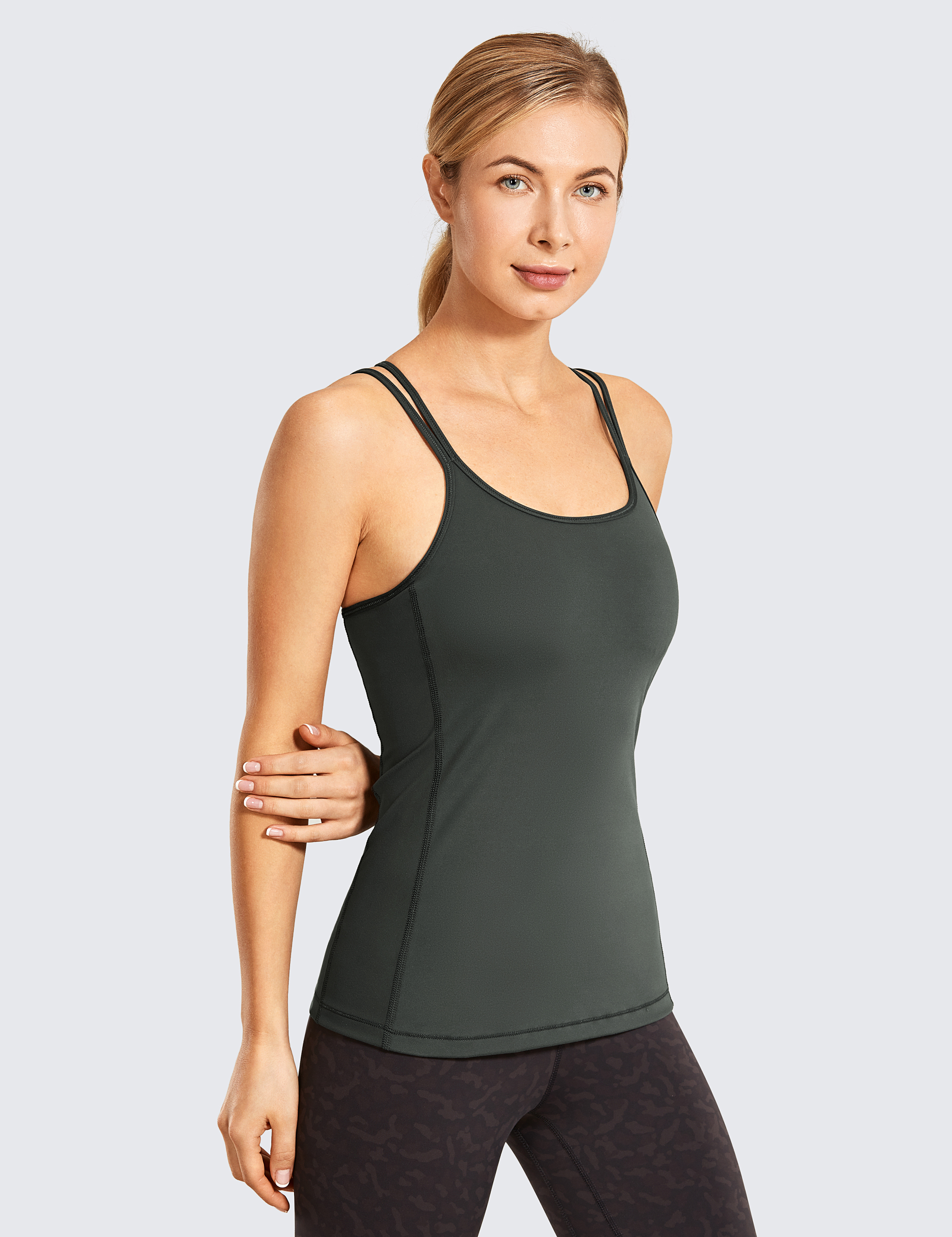 Crz Yoga Workout Tank Tops With Built In Bra For Women Criss Cross Strappy Back Ebay 
