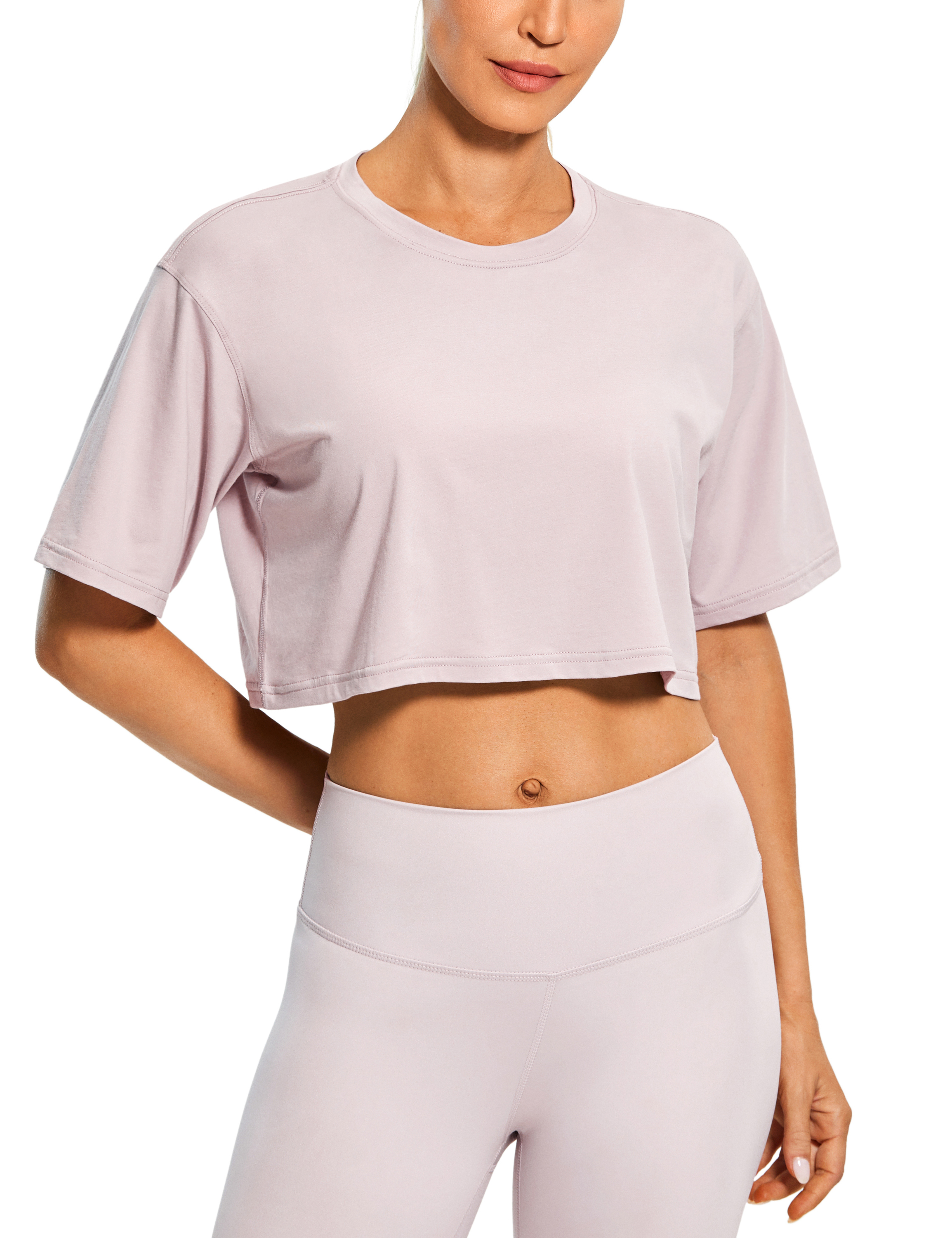 CRZ YOGA Women's Pima Cotton Workout Crop Tops Short Sleeve Running  T-Shirts