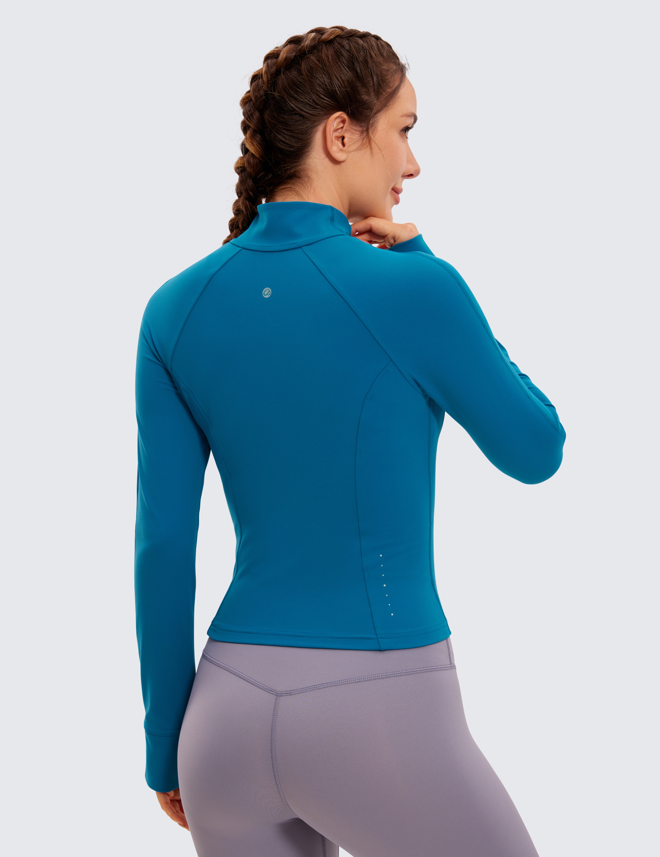 CRZ YOGA Butterluxe Womens Waist-Length Workout Full Zip Jacket with Thumb  Holes