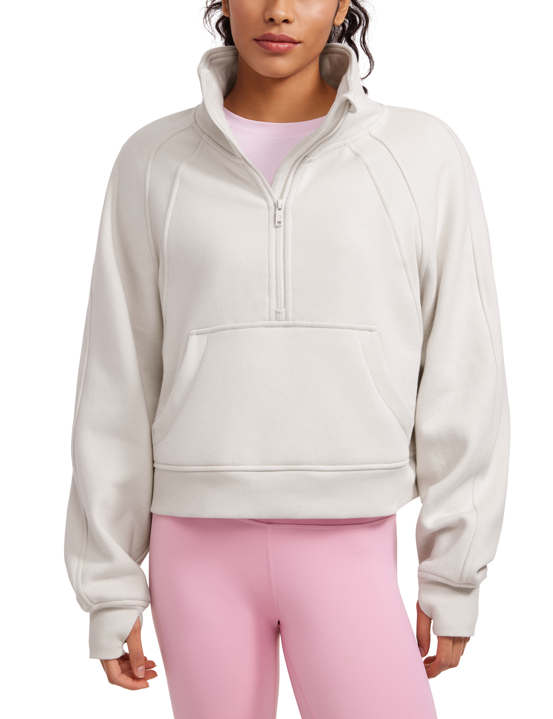 CRZ YOGA Fleece Lined Womens Half Zip Hoodies Funnel Neck with