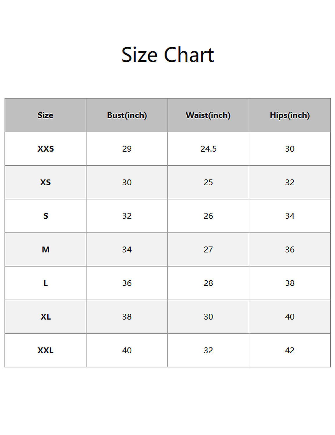 Athletic Swimsuit Size Chart