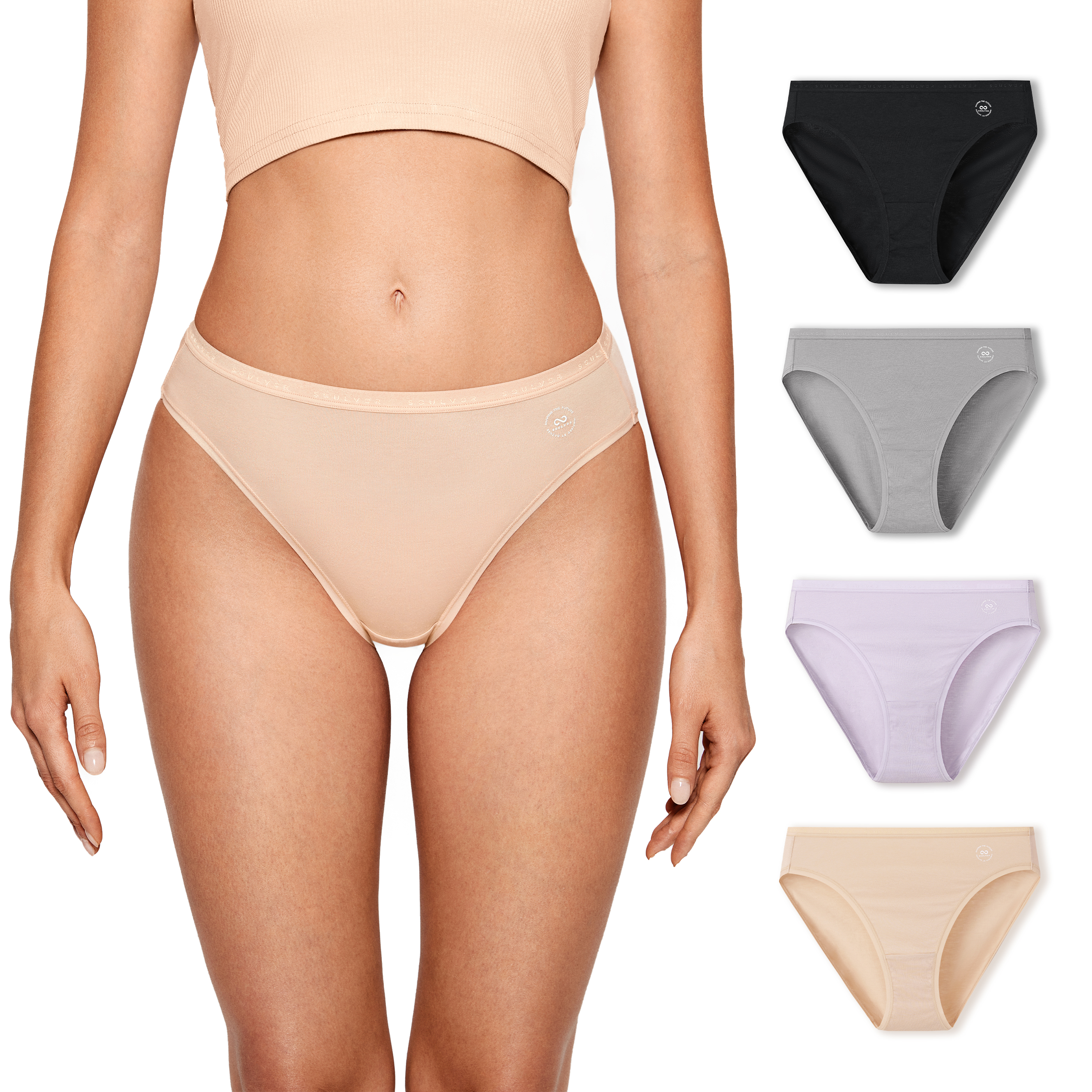 Women's Underwear Briefs Cotton Panties High Waist High Cut Tagless Panty 4  Pack