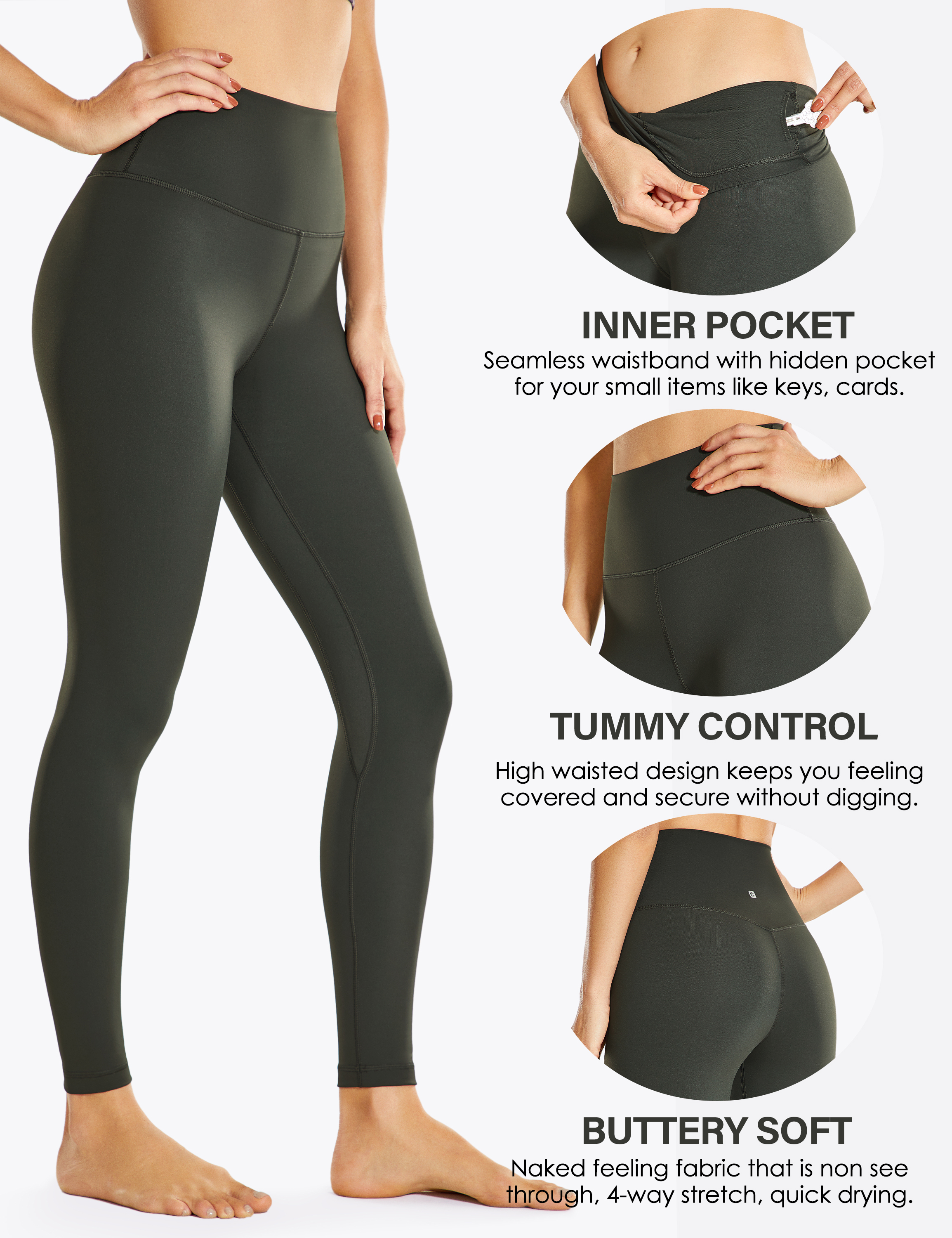 Women's High Waisted Leggings Tummy Control Workout Yoga Pants 25 inches