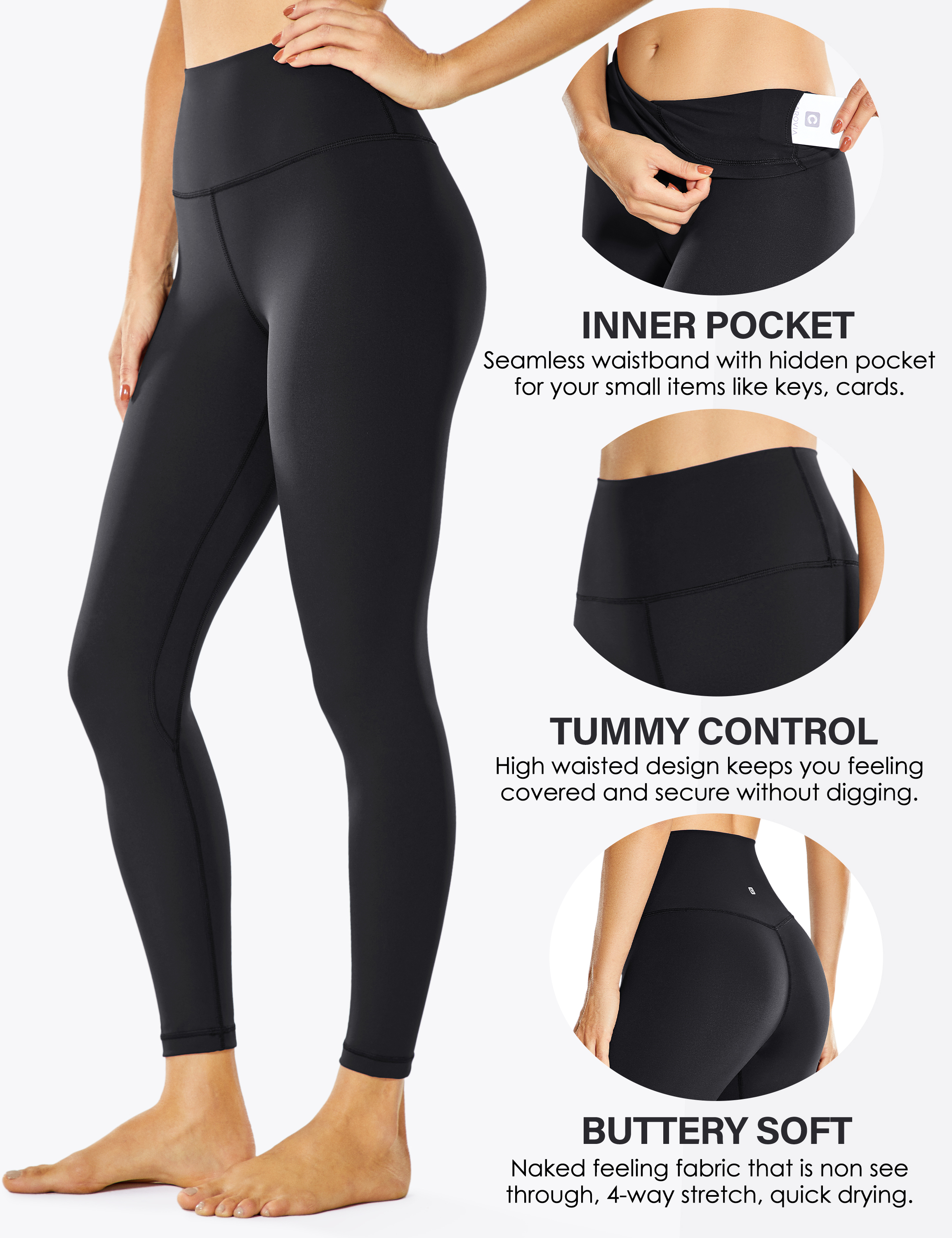 Women's High Waisted Leggings Tummy Control Workout Yoga Pants 25 inches
