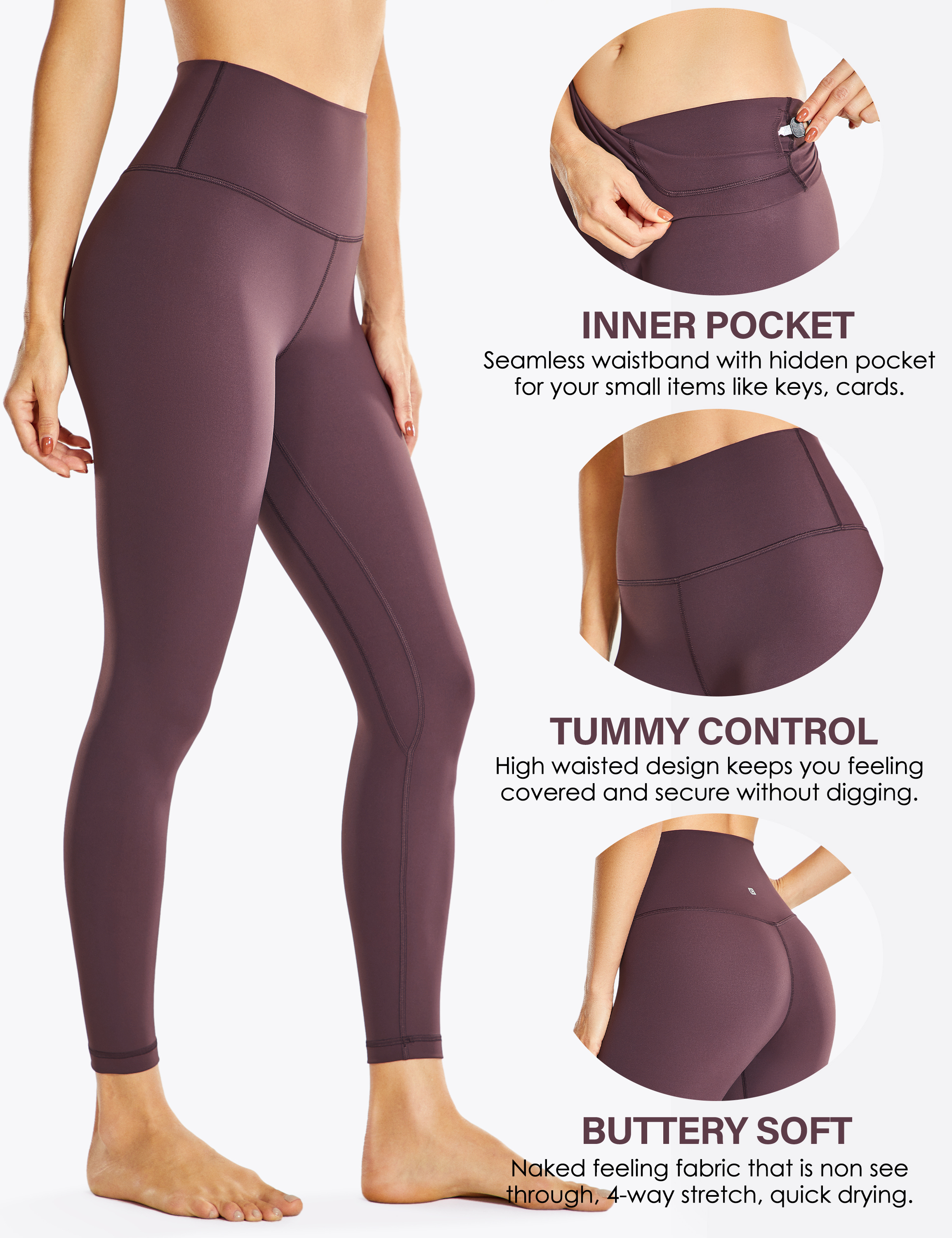 CRZ YOGA Women's Yoga Leggings - 25'' High Waist Tummy Control