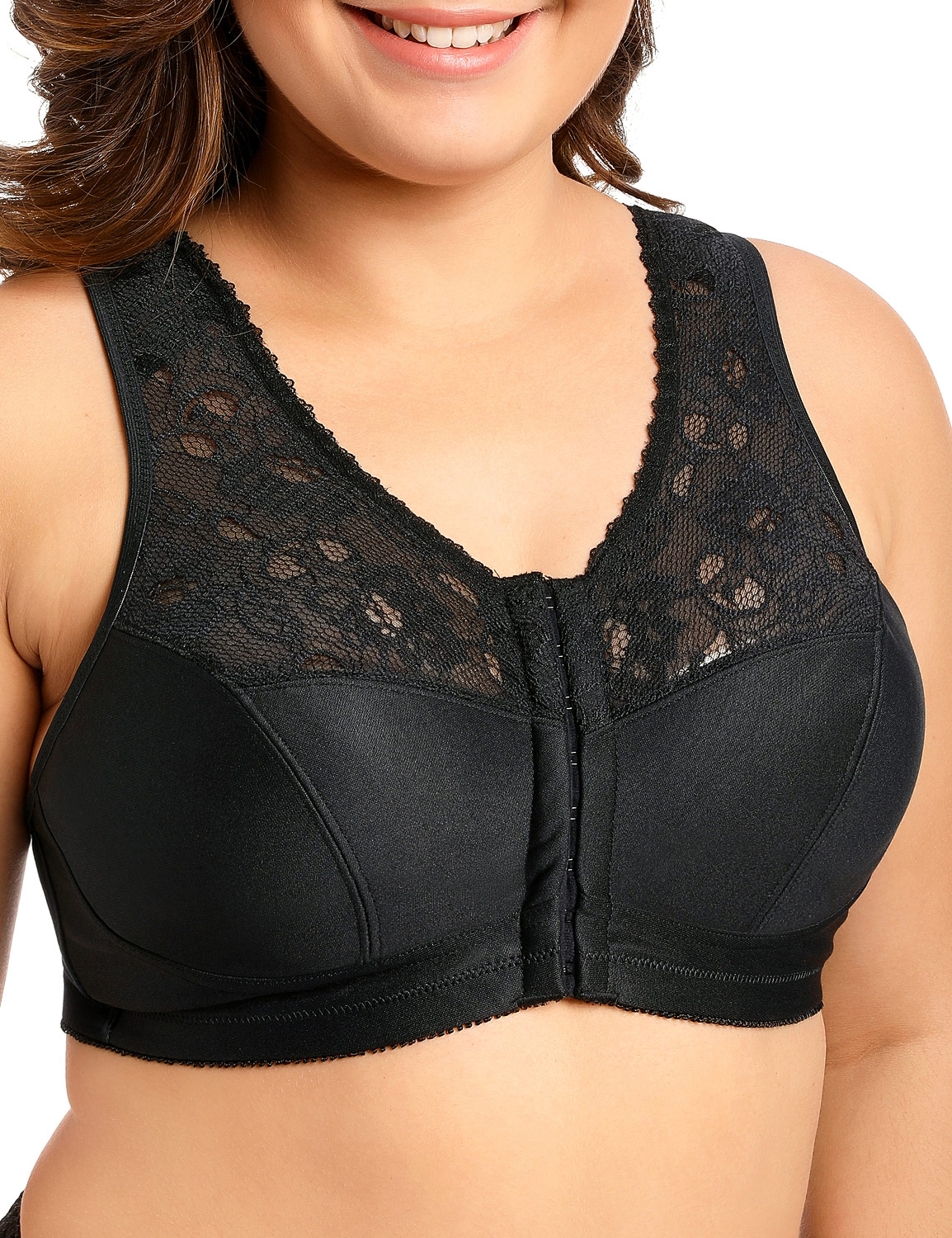 Women's Front Closure Bra Full Cup Wirefree Racerback Lace Plus Size