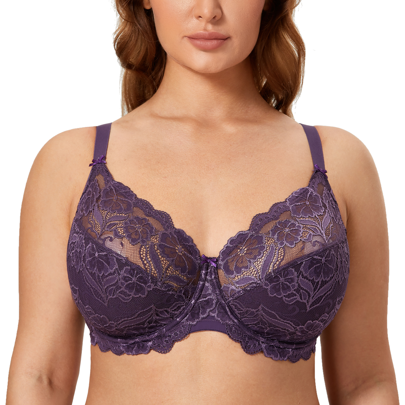 DELIMIRA Women's Sheer Minimizer Plus Size Bra Full Coverage Unlined  Underwire