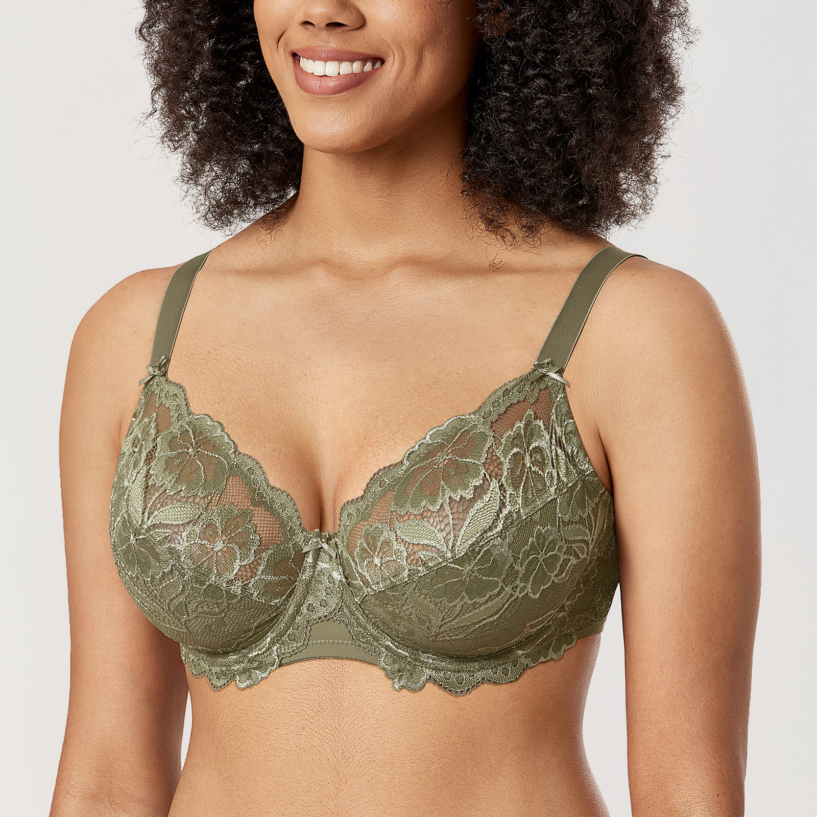  Womens Front Closure Bras Plus Size Lace Full Coverage  Underwire Unlined Bra Ivy Green 48B
