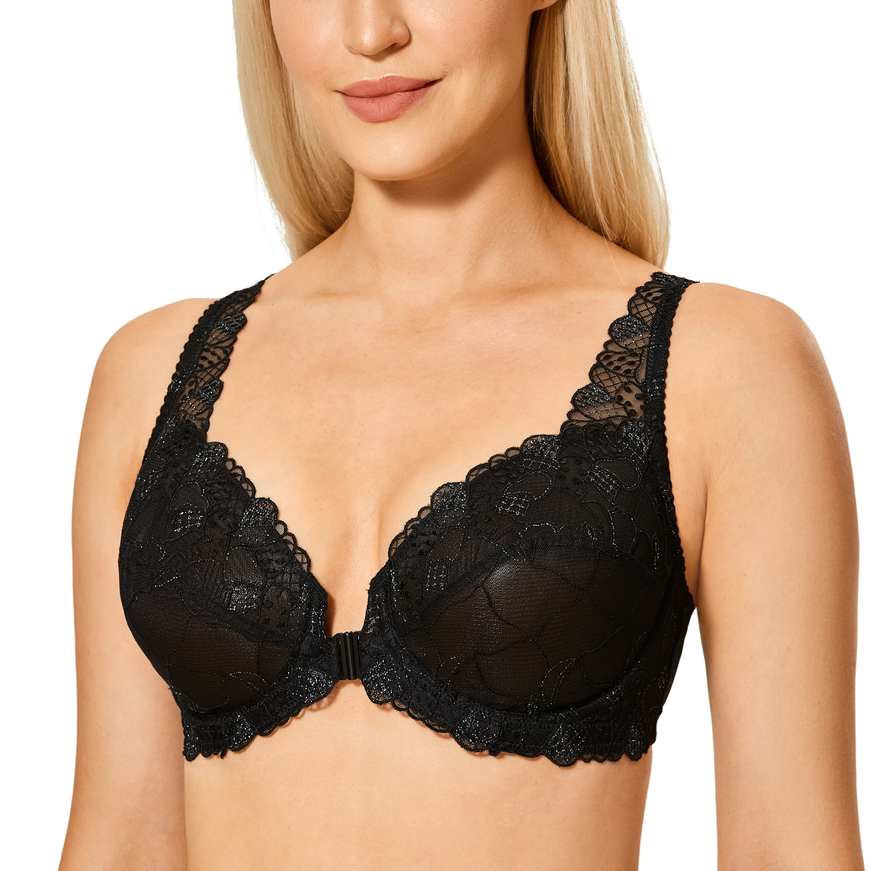 DELIMIRA Women's Sheer Front Closure Full Coverage Lace Underwire Unlined  Bra – St. John's Institute (Hua Ming)