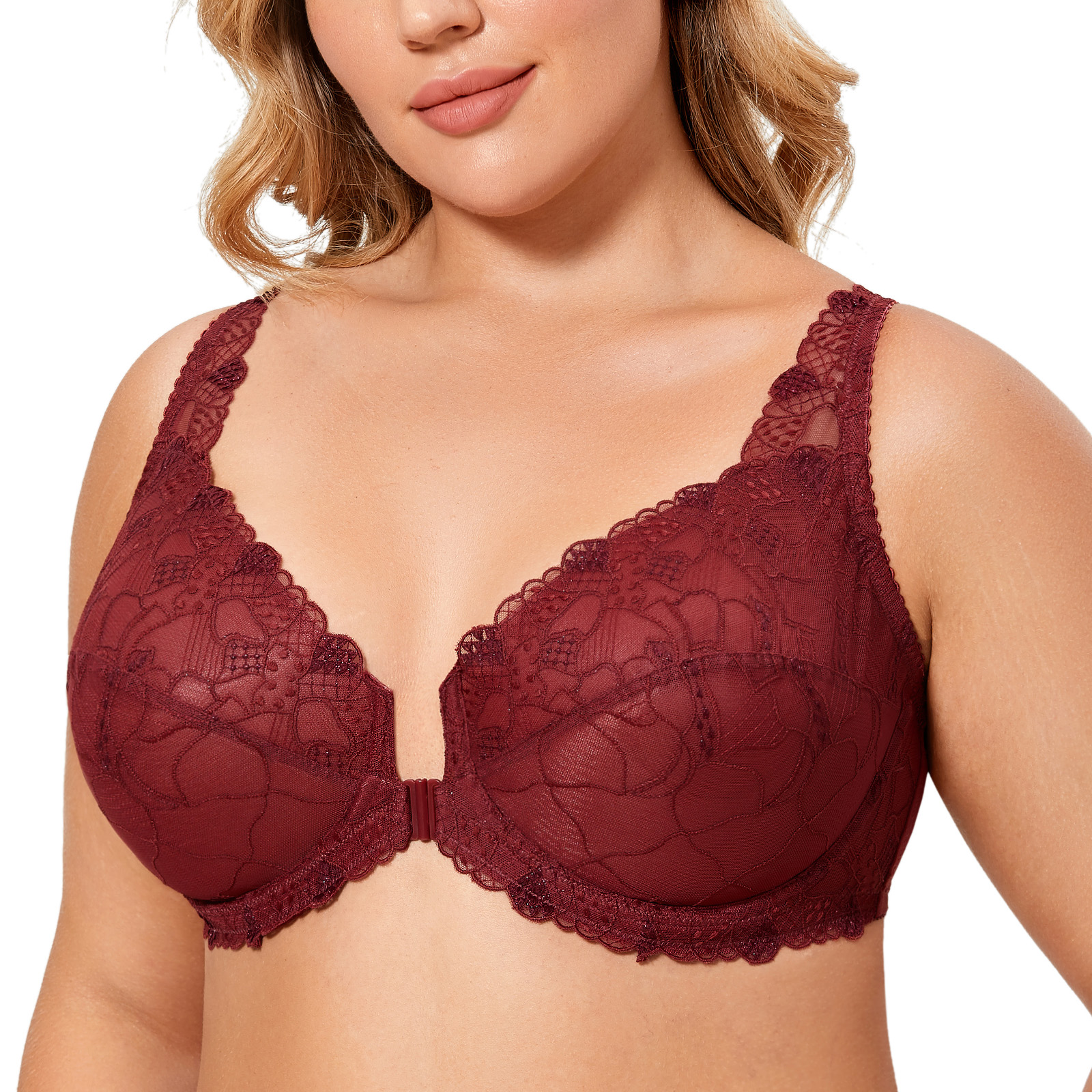 DELIMIRA Women's Sheer Front Closure Full Coverage Lace Underwire