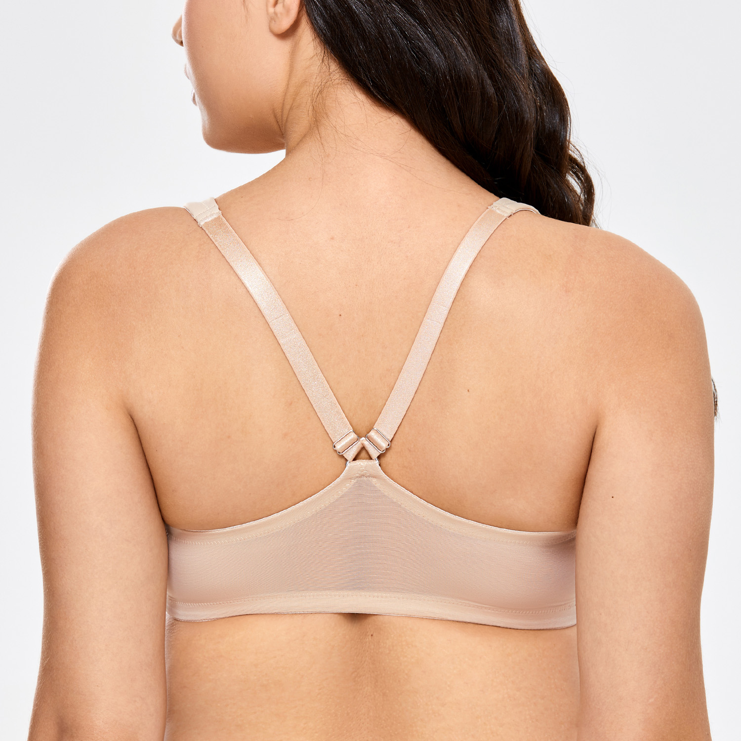 DELIMIRA Damen Vorderverschluss Plunge Racerback BH ohne polster BHs