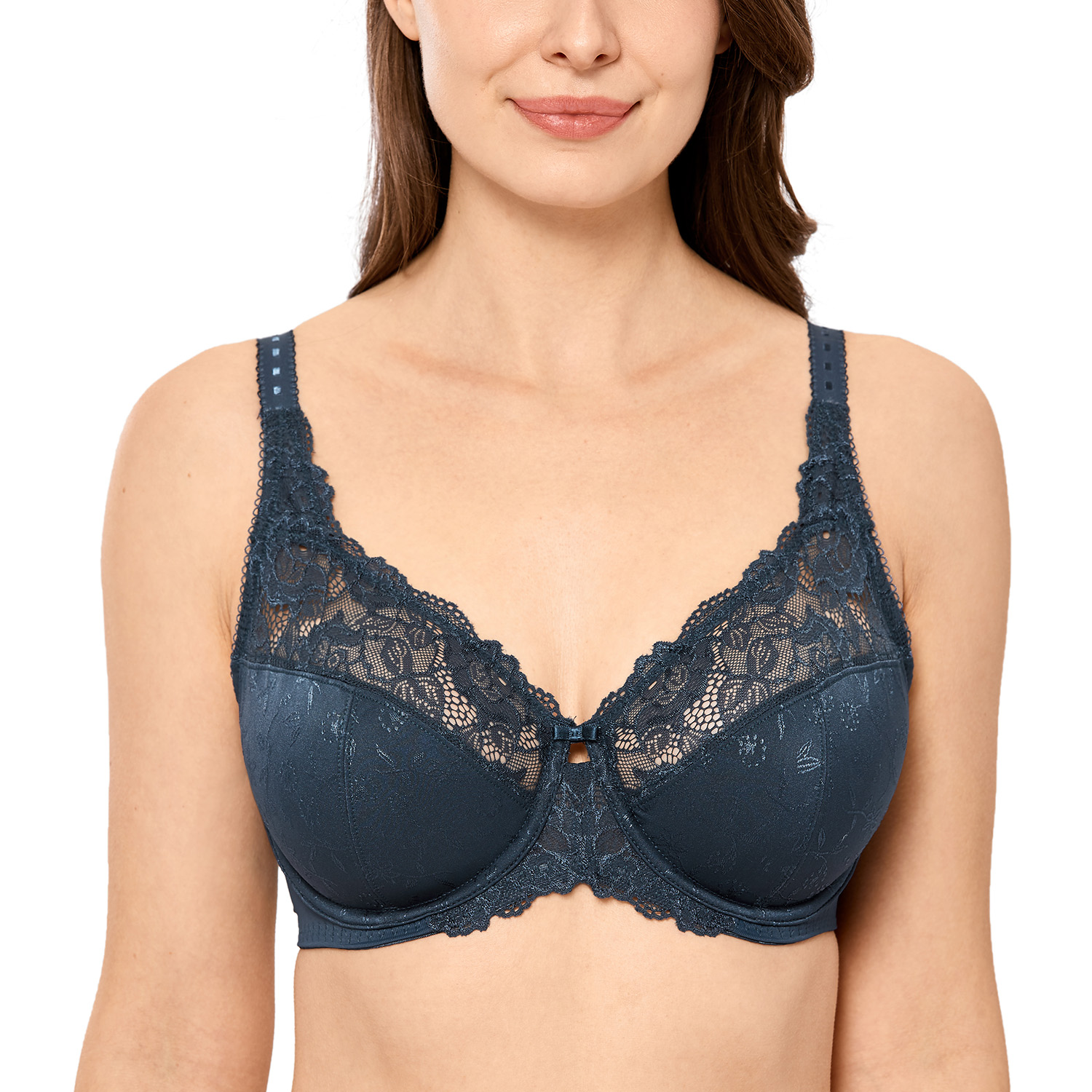 Delimira Women's Non Padded Full Coverage Support Sheer Lace Underwired Bra